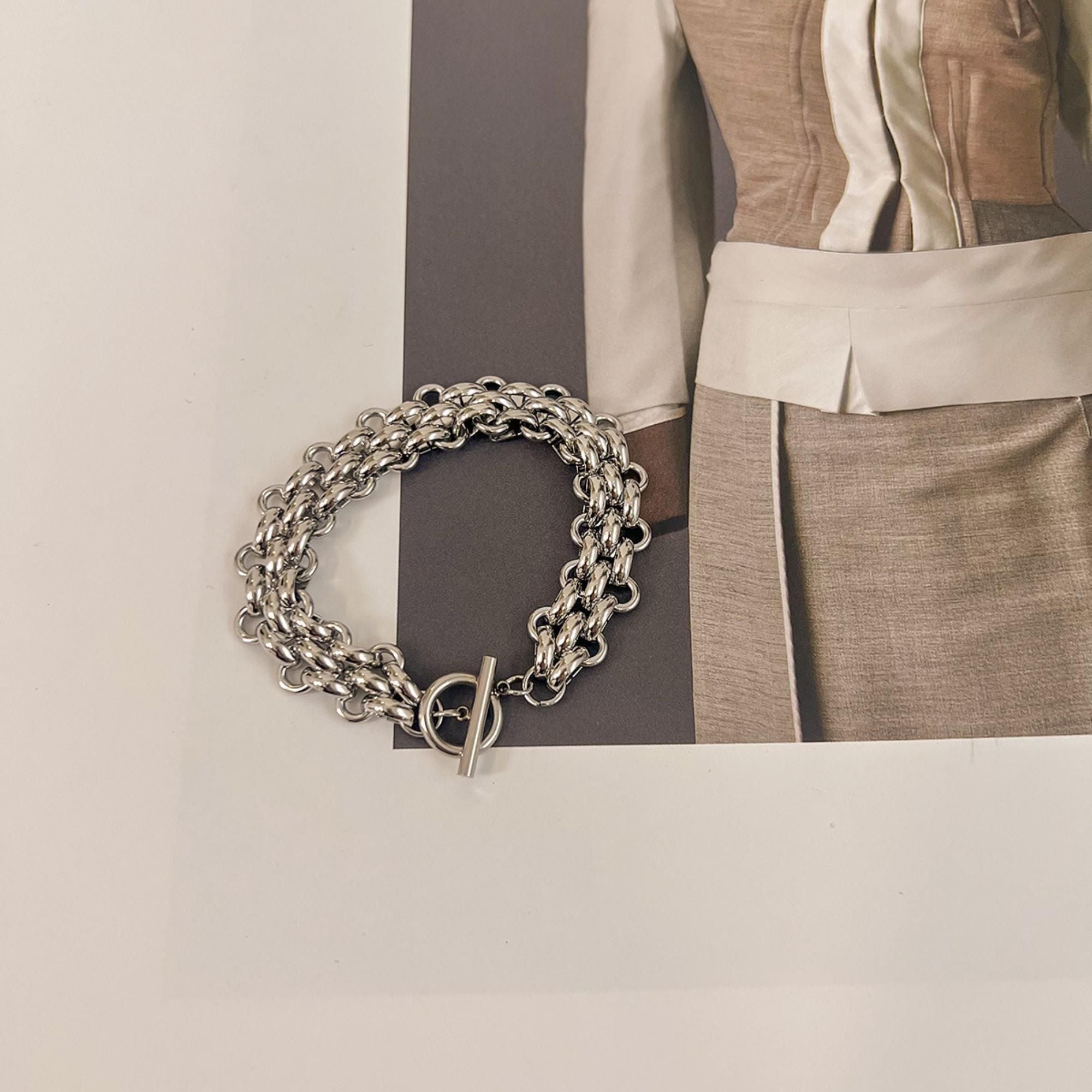 MYKI Silver Bold Chain Bracelet | Toggle Clasp(MKBRAD741S-SSYI)