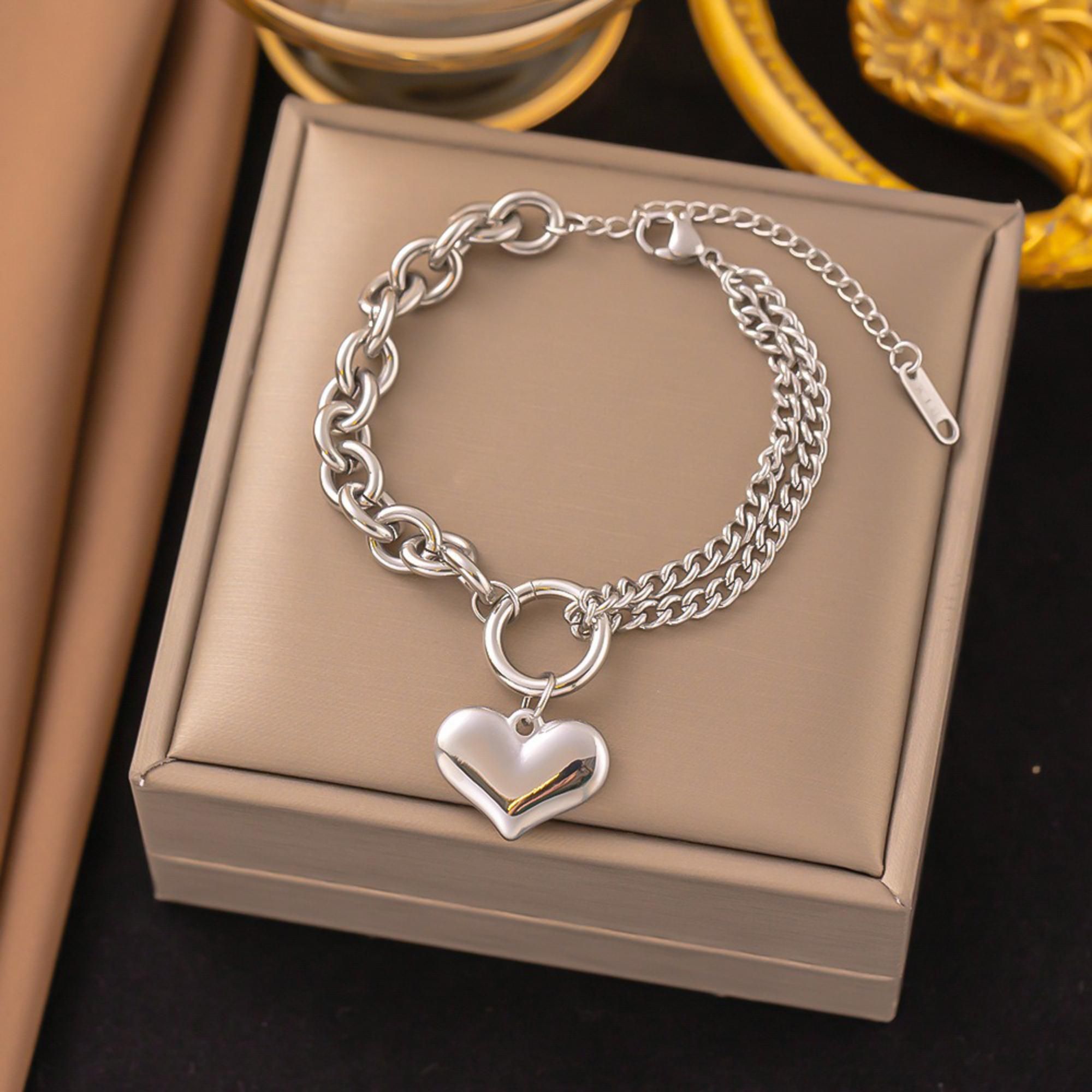 MYKI Silver Heart Pendant Chain Bracelet(MKBRAD744S-SSYI)