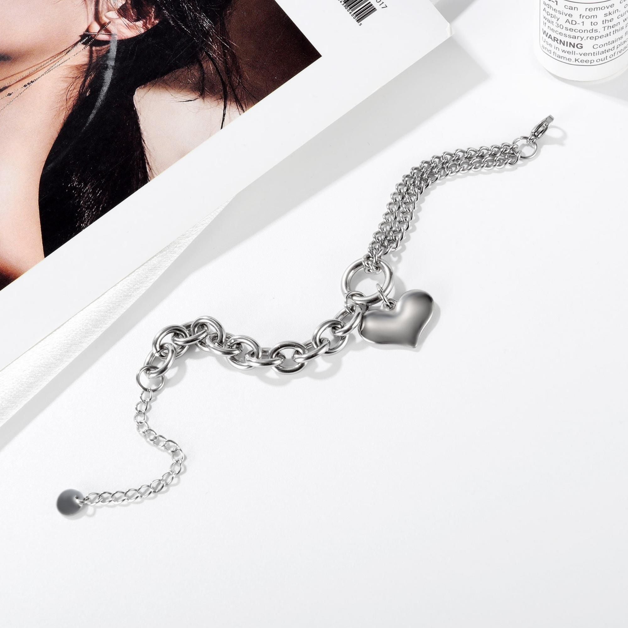 MYKI Silver Heart Pendant Chain Bracelet(MKBRAD744S-SSYI)