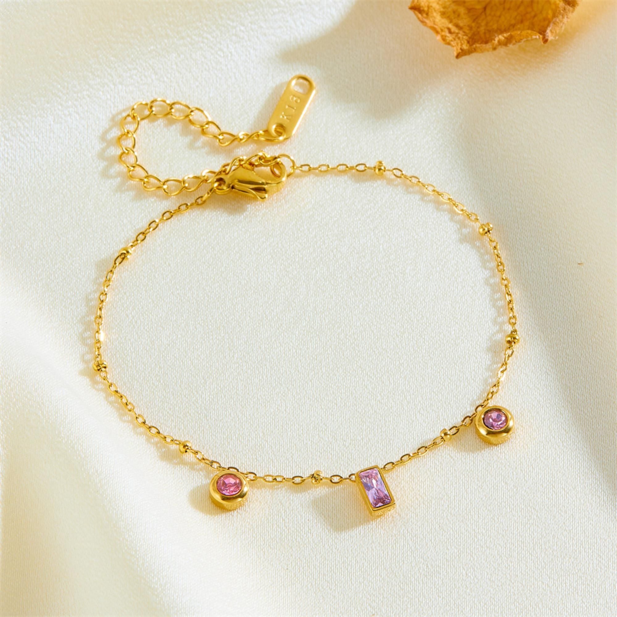 MYKI Gold-Plated Pink Crystal Charm Bracelet(MKBRAD745G-SSYI)