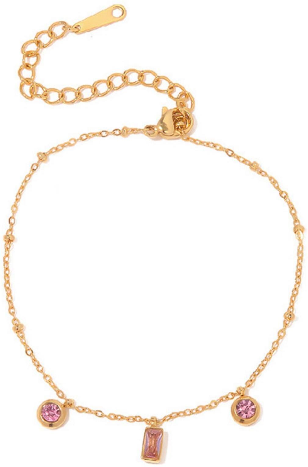 MYKI Gold-Plated Pink Crystal Charm Bracelet(MKBRAD745G-SSYI)