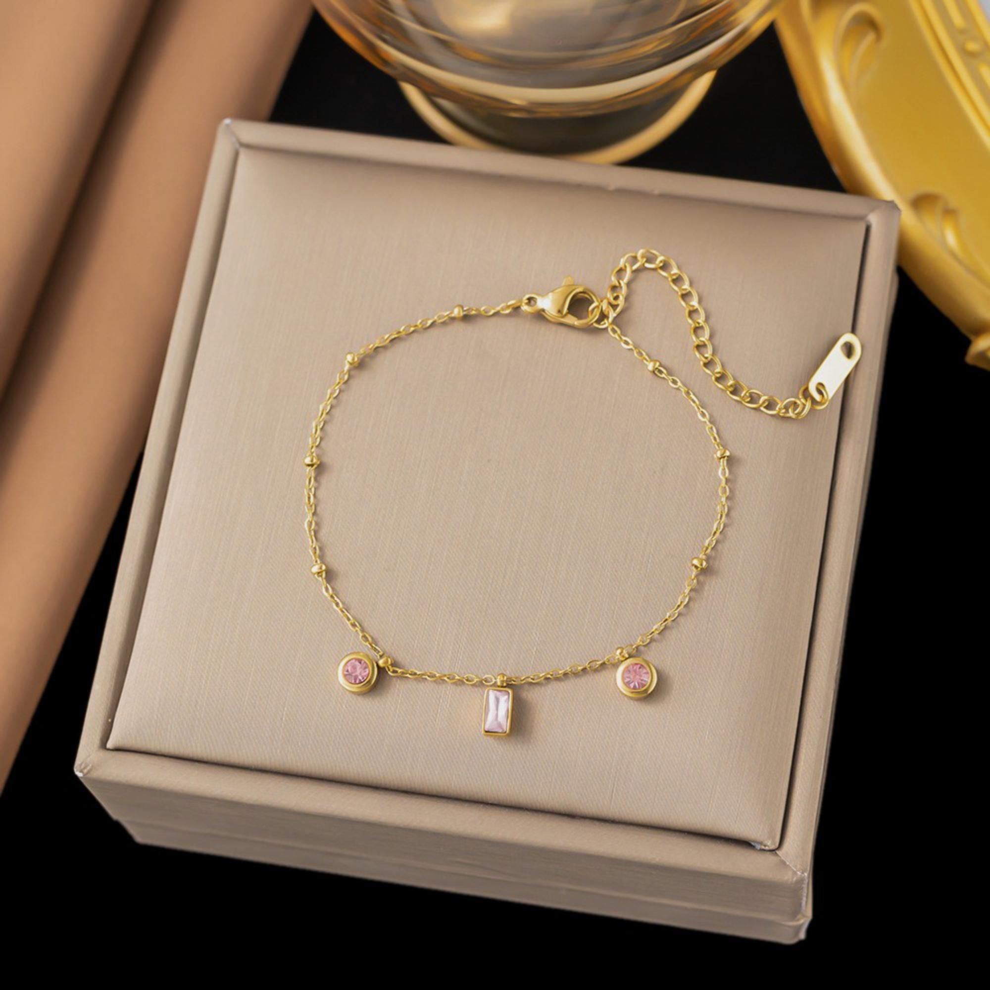 MYKI Gold-Plated Pink Crystal Charm Bracelet(MKBRAD745G-SSYI)