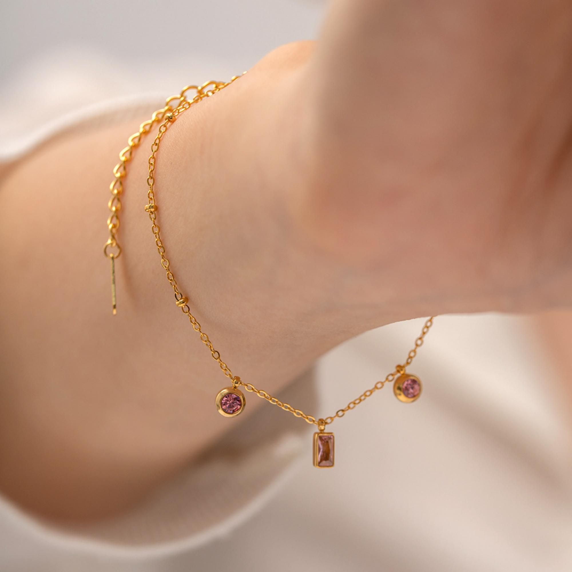 MYKI Gold-Plated Pink Crystal Charm Bracelet(MKBRAD745G-SSYI)