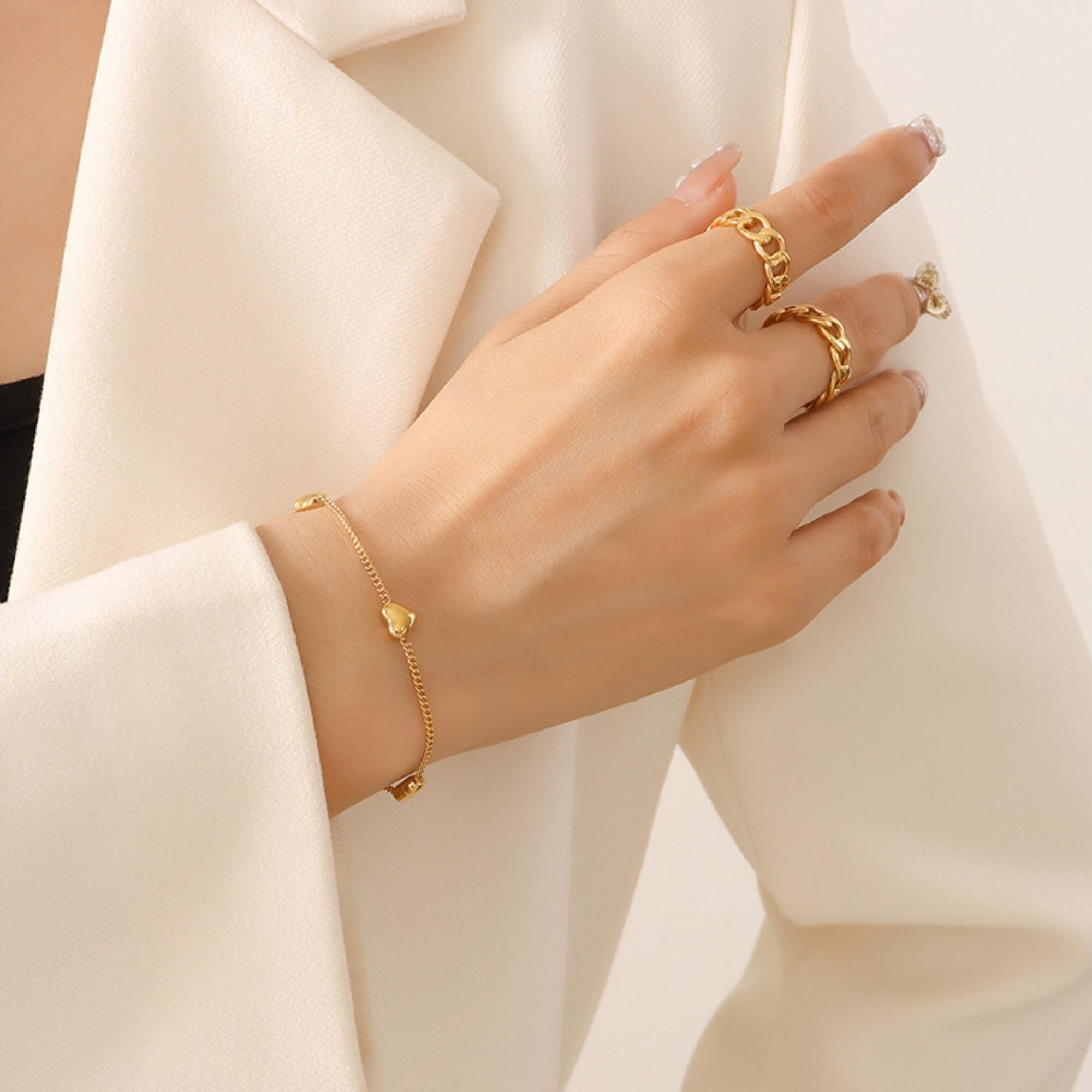 MYKI Gold-Plated Heart Charm Bracelet(MKBRAD748G-SSYI)