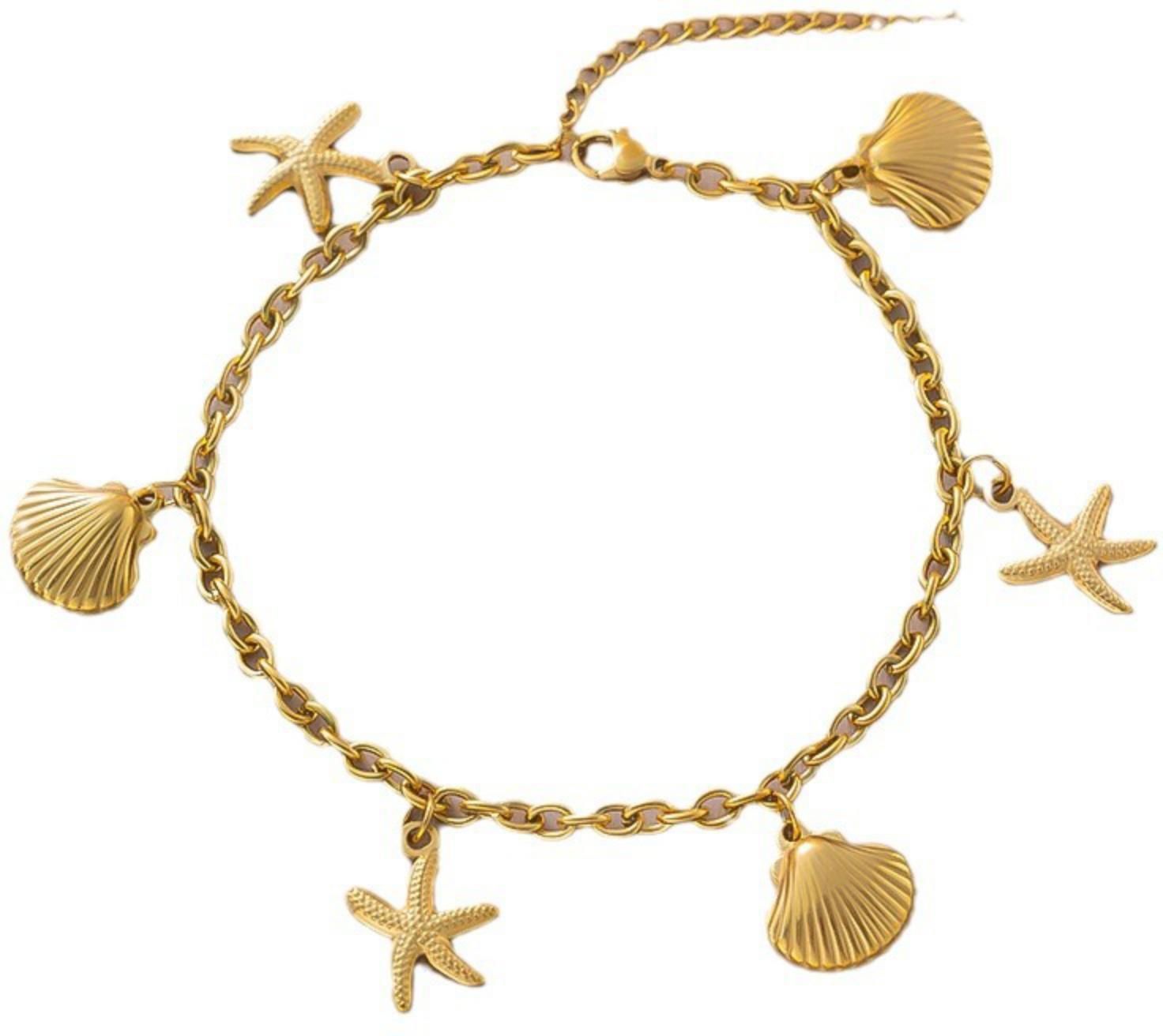 MYKI Gold-Plated Seashell & Starfish Charm Bracelet(MKBRAD749G-SSYI)