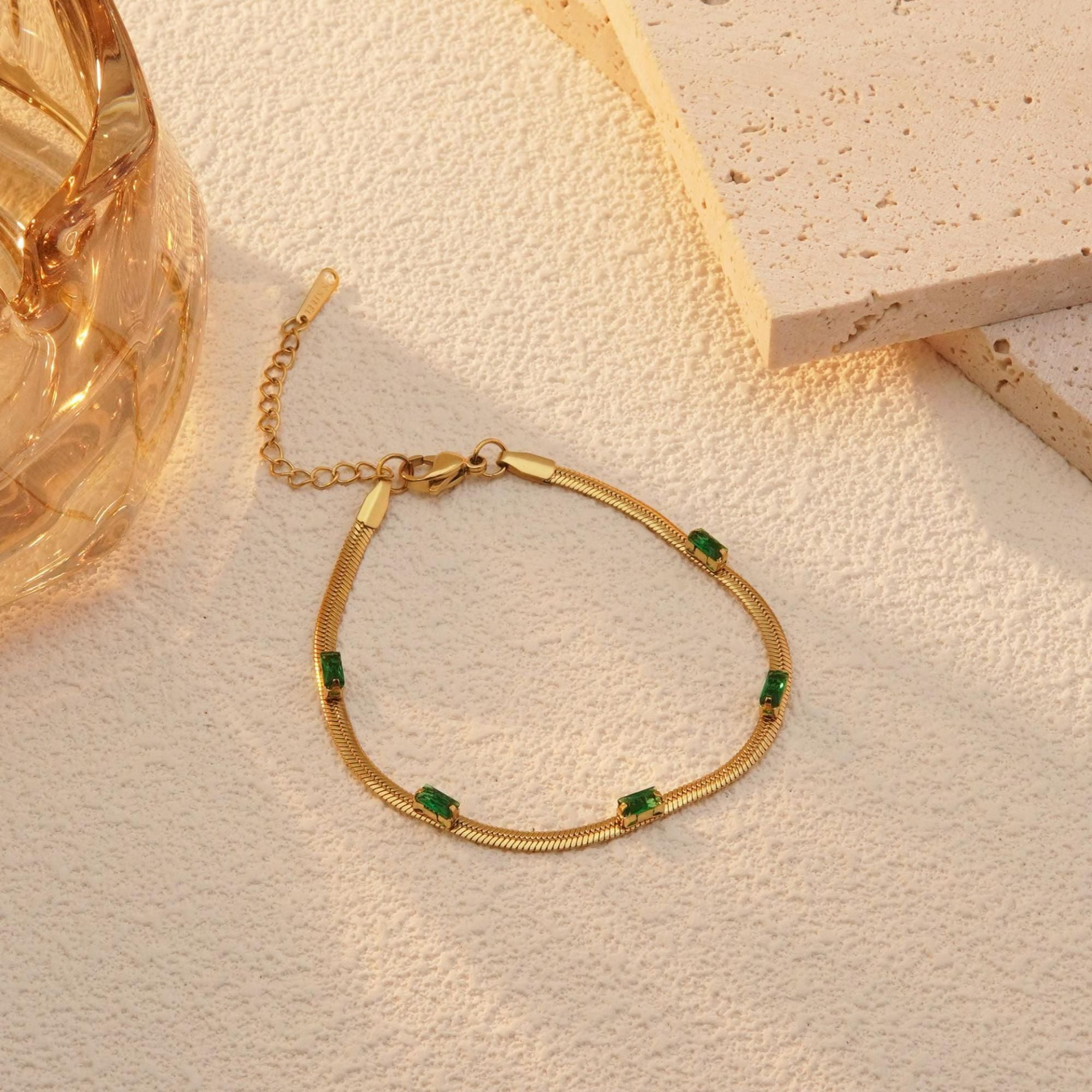 MYKI Gold-Plated Green Stone Herringbone Bracelet(MKBRAD750G-SSYI)