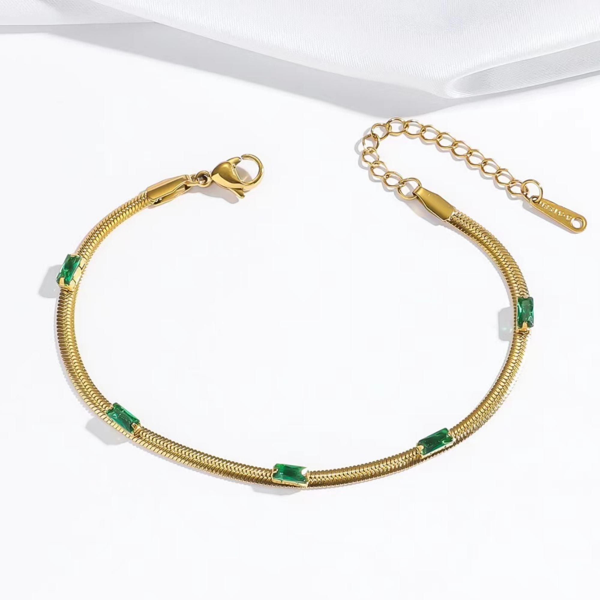 MYKI Gold-Plated Green Stone Herringbone Bracelet(MKBRAD750G-SSYI)