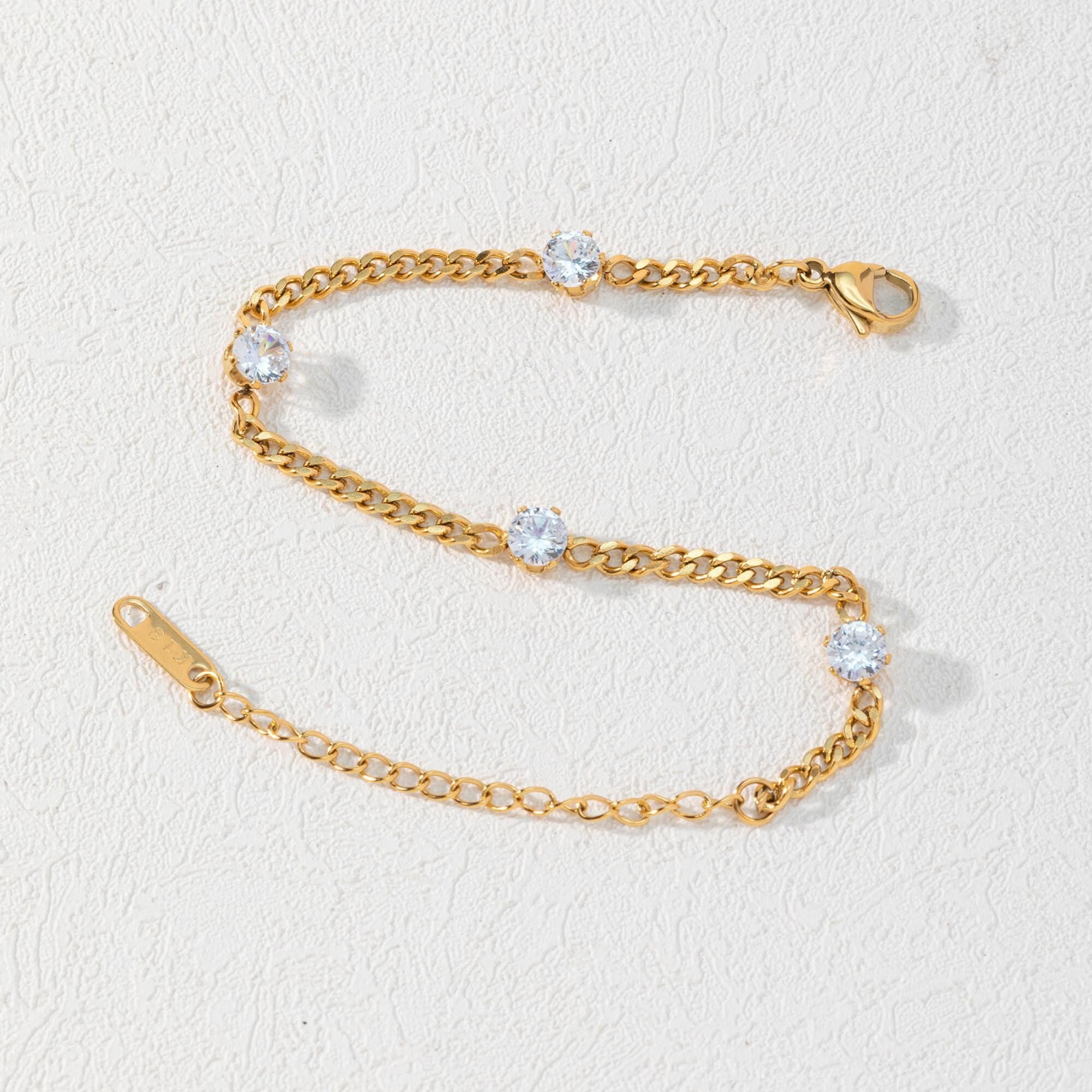 MYKI Gold-Plated CZ Stone Chain Bracelet(MKBRAD751G-SSYI)