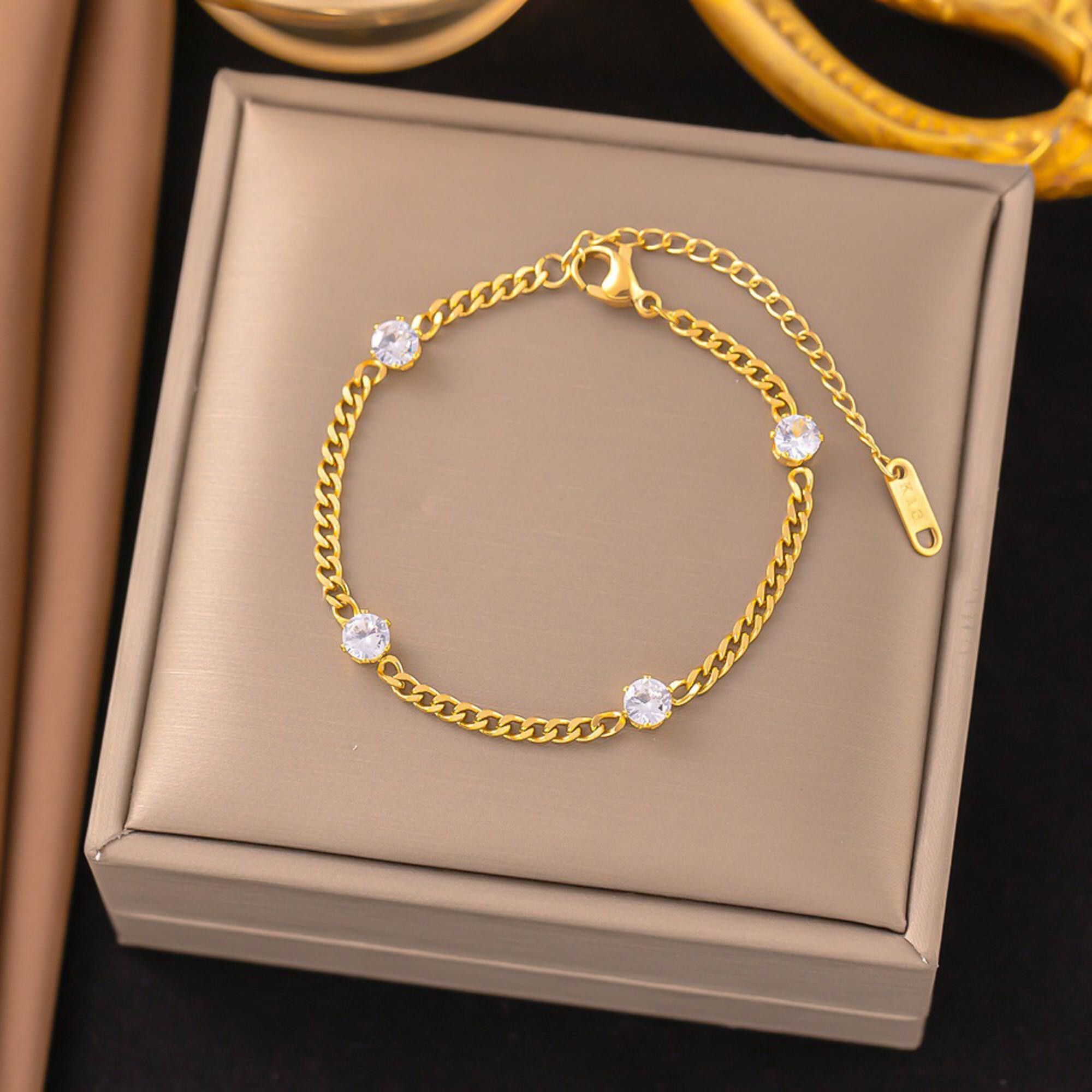 MYKI Gold-Plated CZ Stone Chain Bracelet(MKBRAD751G-SSYI)