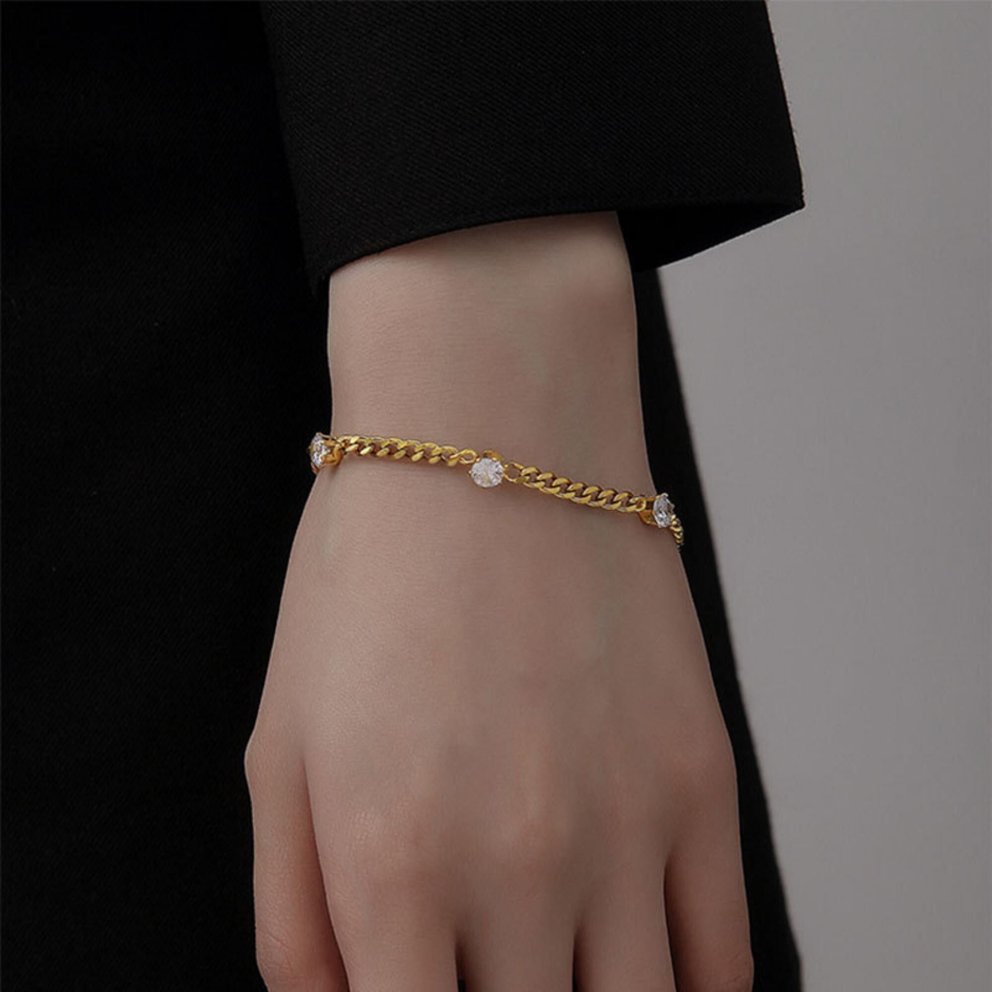 MYKI Gold-Plated CZ Stone Chain Bracelet(MKBRAD751G-SSYI)
