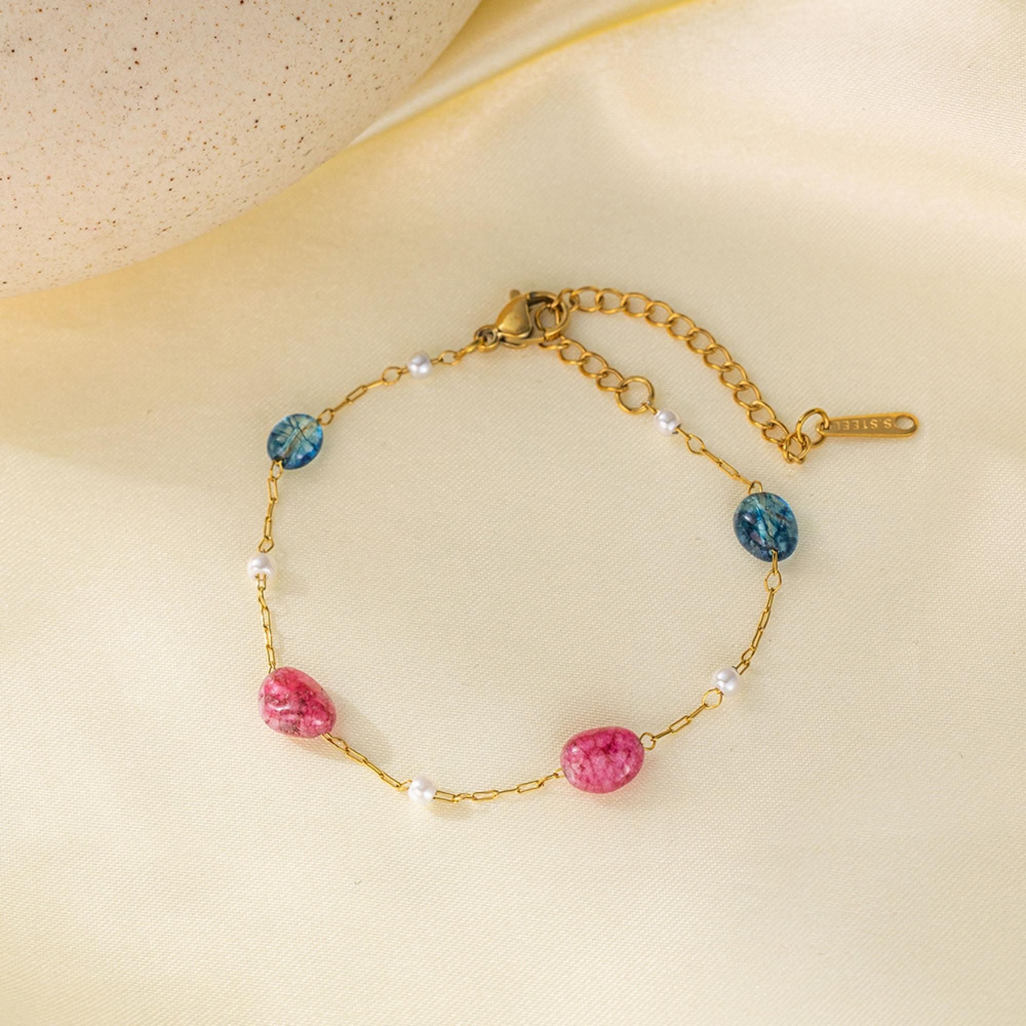 MYKI Gold-Plated Beaded Charm Bracelet with Pearl & Stone Accents(MKBRAD761G-SSYI)