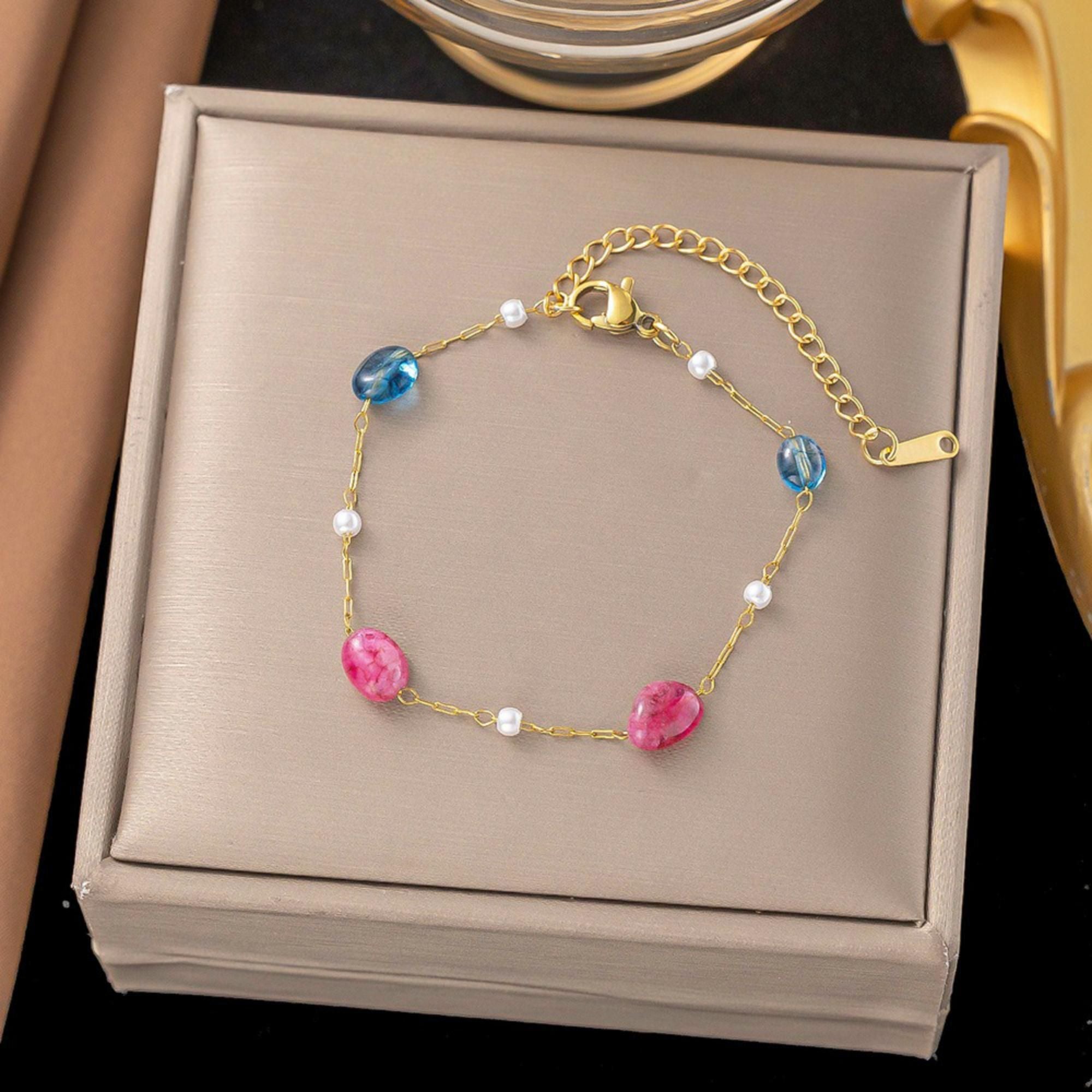 MYKI Gold-Plated Beaded Charm Bracelet with Pearl & Stone Accents(MKBRAD761G-SSYI)