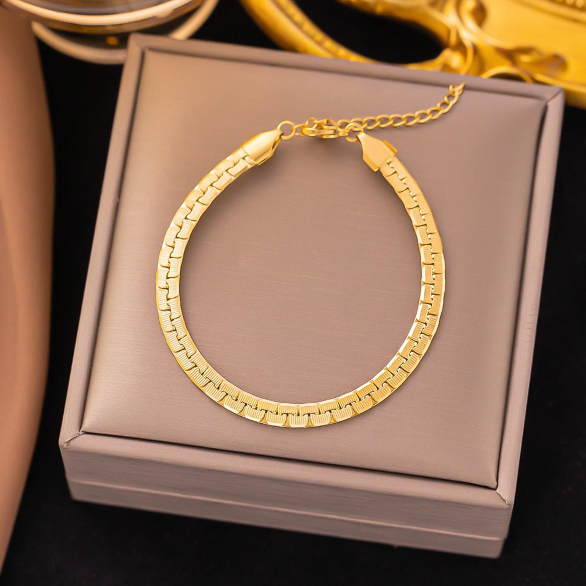 MYKI Gold-Plated Classic Snake Chain Bracelet | Anti-Tarnish(MKBRAD762G-SSYI)