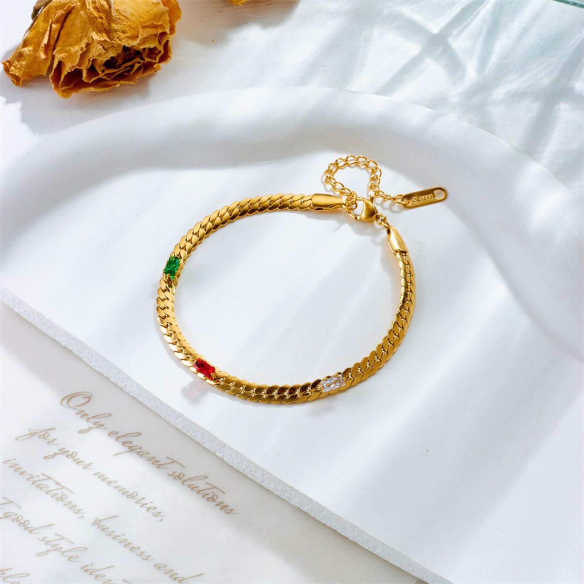 MYKI Gold-Plated Cuban Bracelet with Multicolor Stones(MKBRAD764G-SSYI)