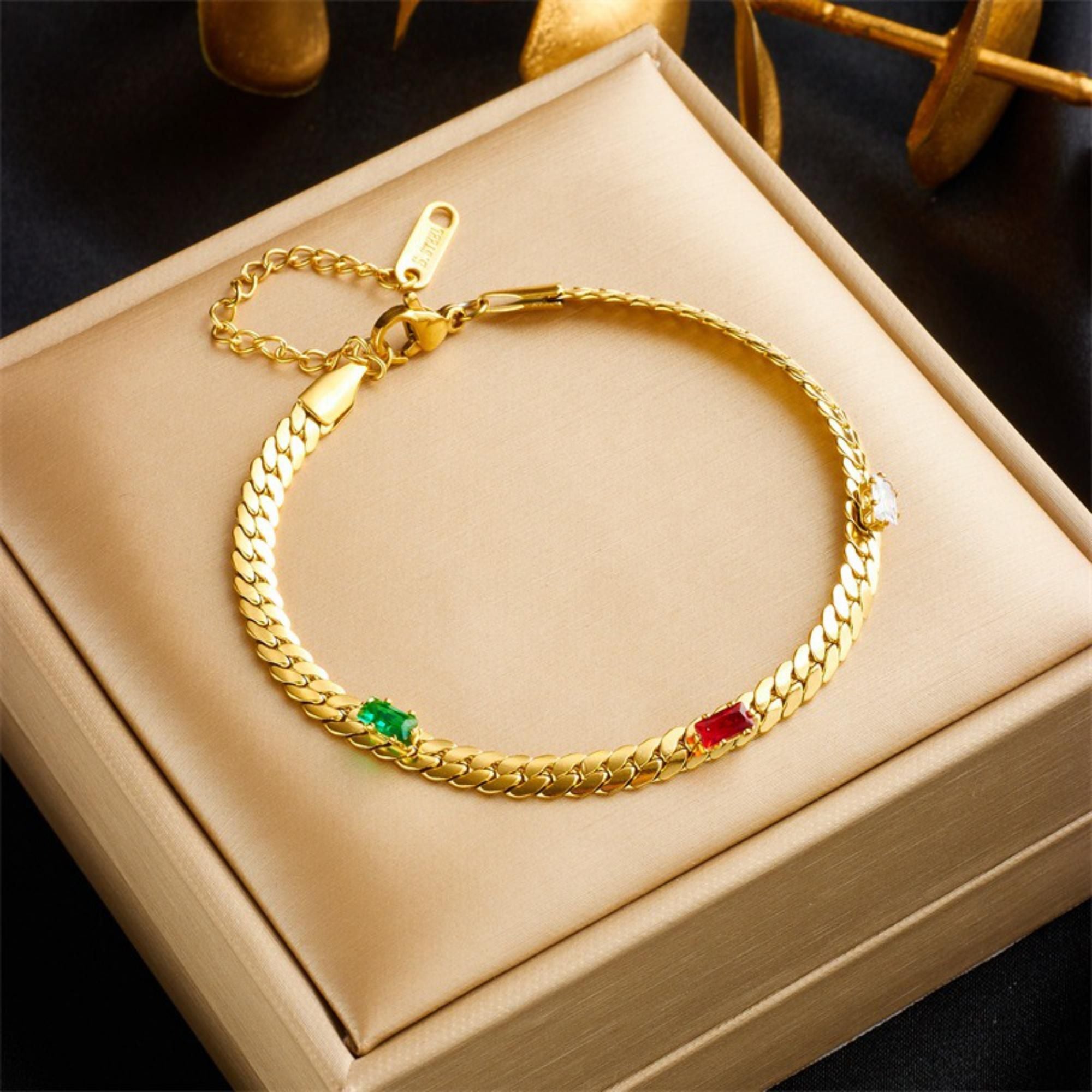 MYKI Gold-Plated Cuban Bracelet with Multicolor Stones(MKBRAD764G-SSYI)