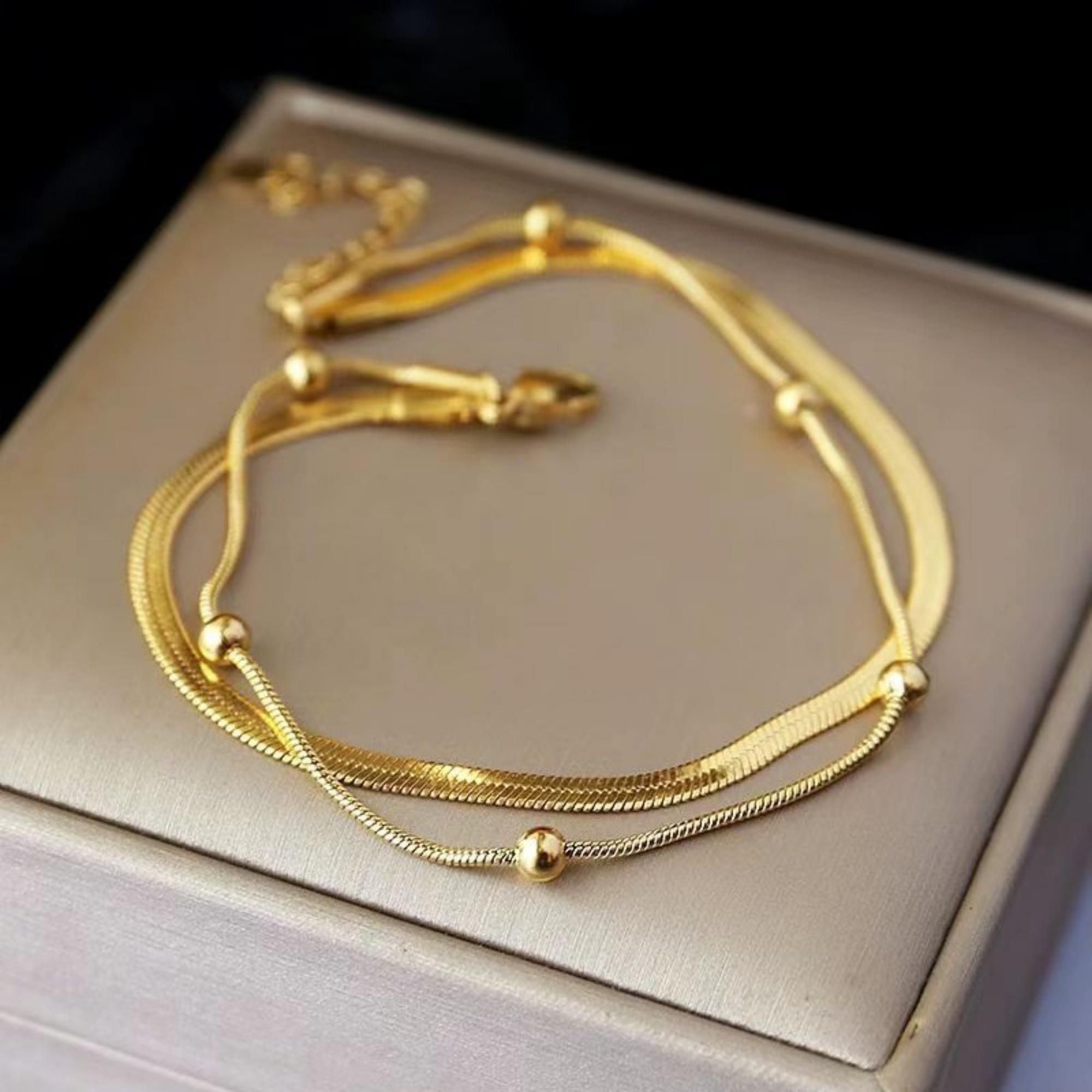 MYKI Dual-Layer Gold-Plated Snake Chain Bracelet | Minimal Elegant(MKBRAD765G-SSYI)