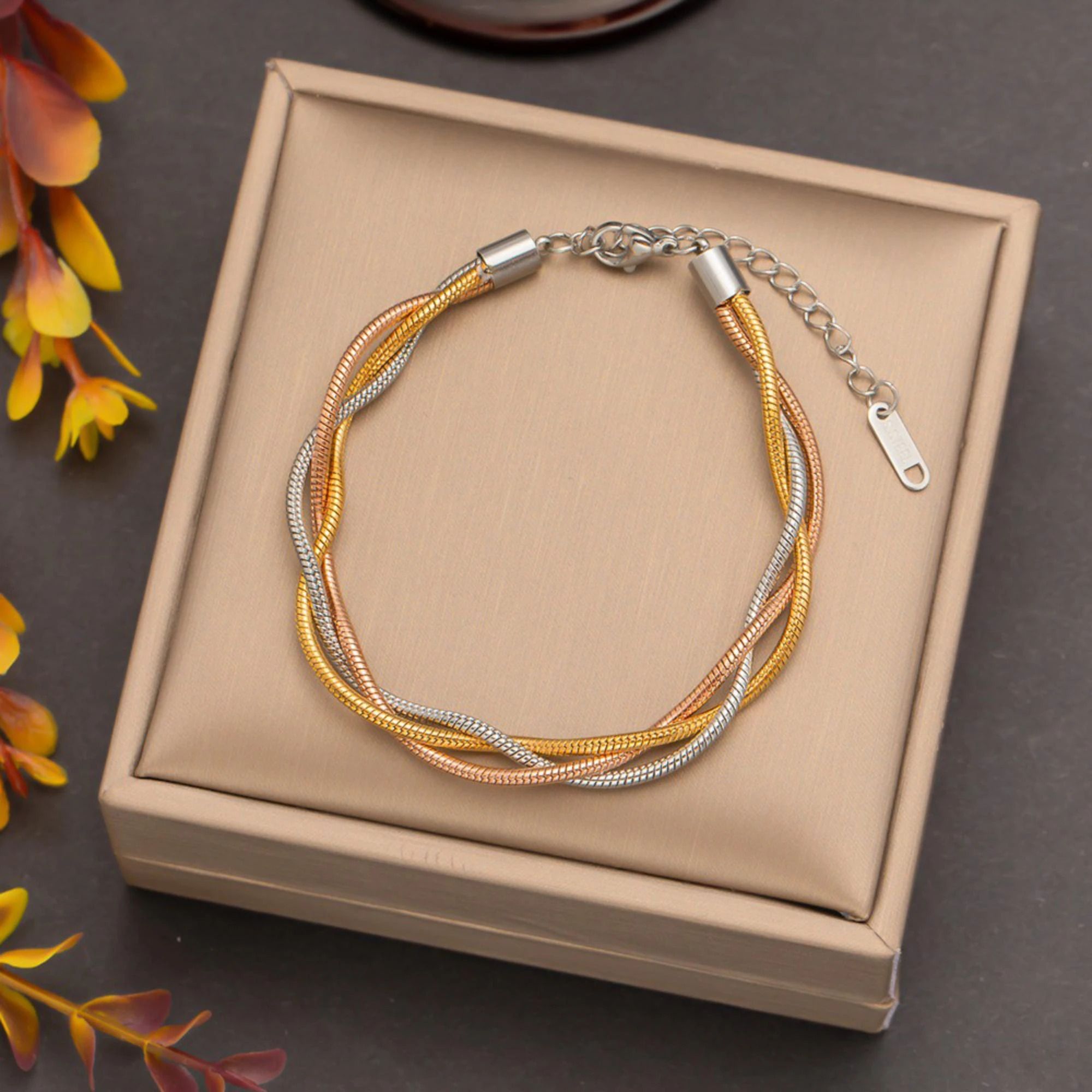 MYKI Tri-Color Braided Bracelet | Stainless Steel(MKBRAD767TT-SSYI)