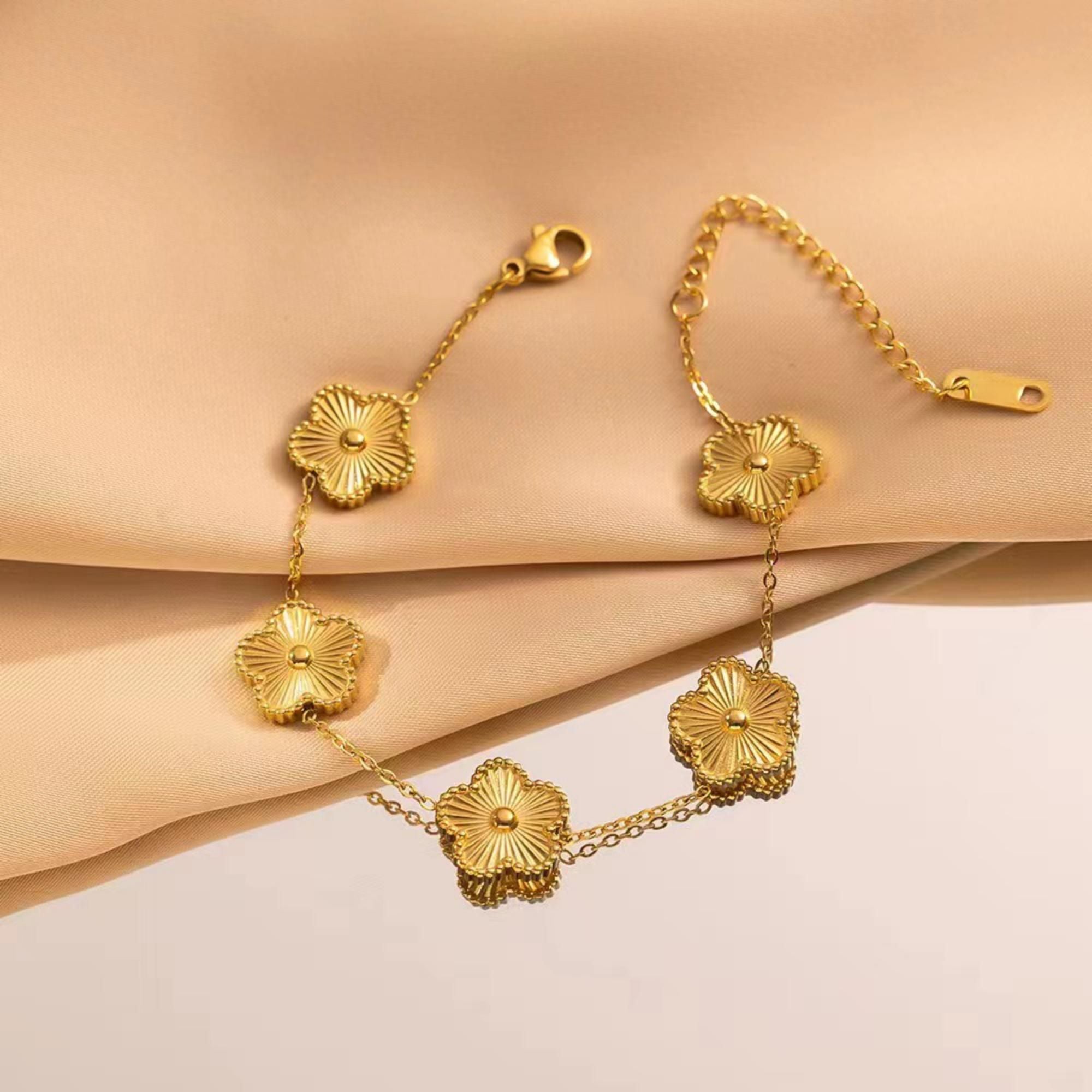 MYKI Gold-Plated Floral Charm Bracelet | Anti-Tarnish(MKBRAD768G-SSYI)