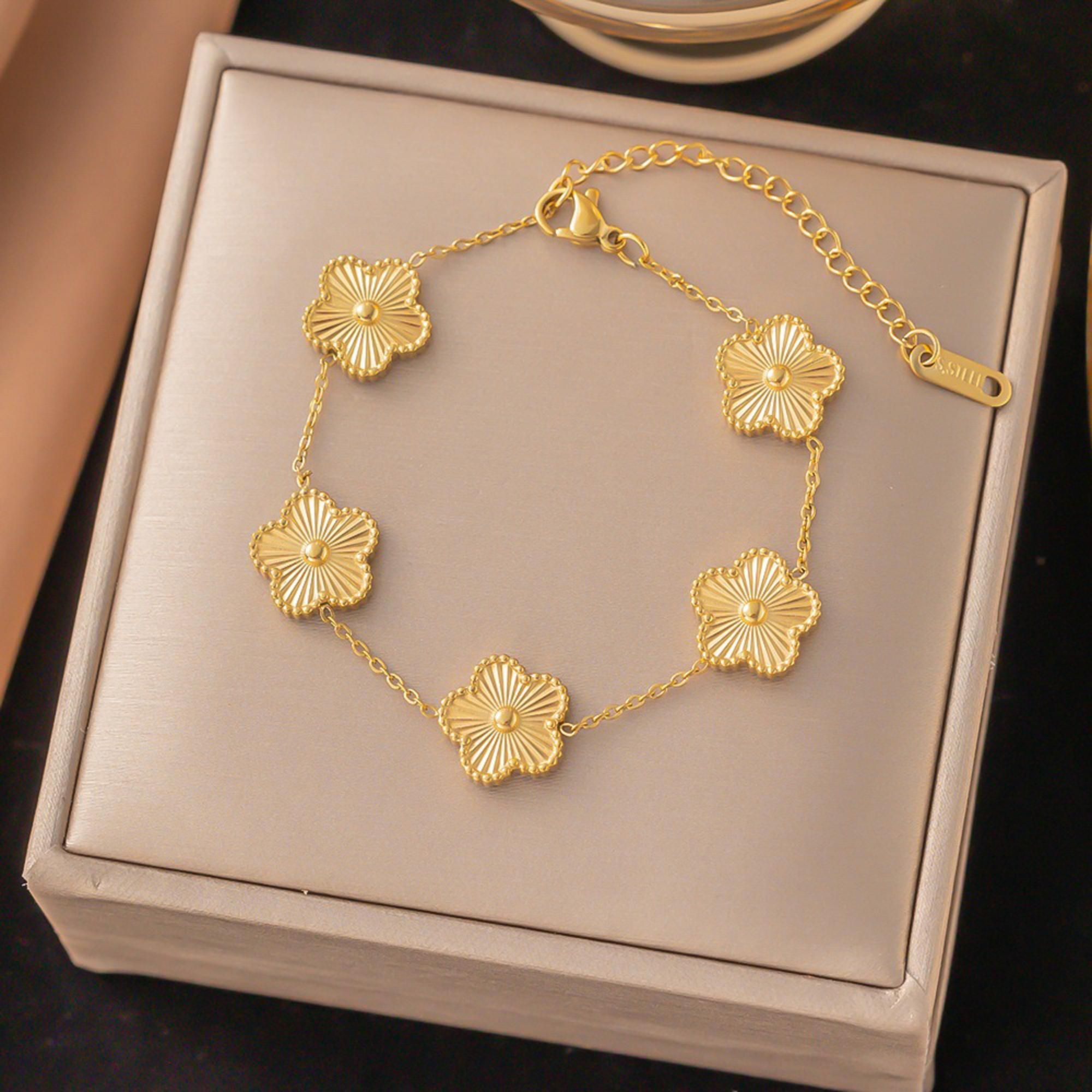 MYKI Gold-Plated Floral Charm Bracelet | Anti-Tarnish(MKBRAD768G-SSYI)