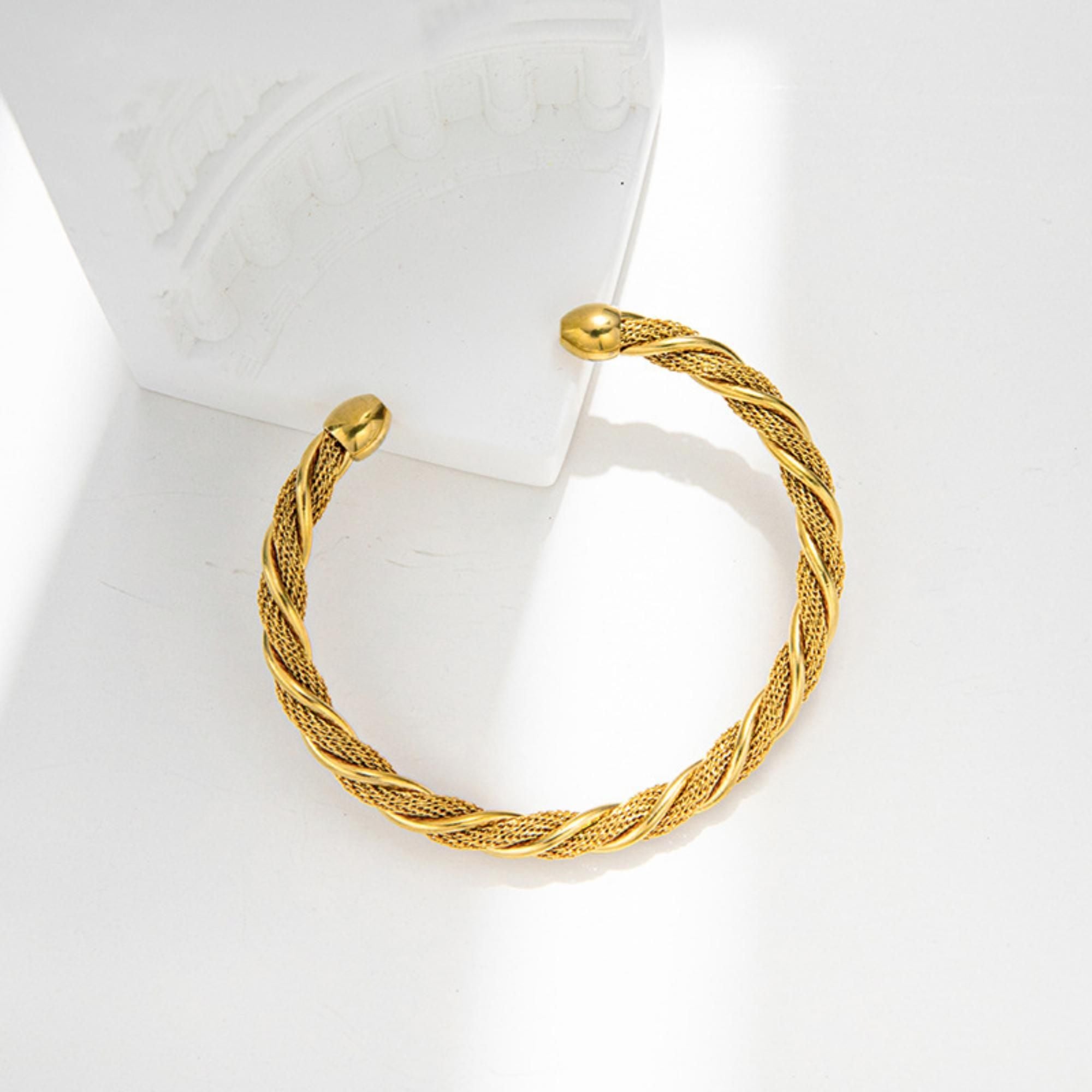 MYKI Gold-Plated Open Cuff Rope-Twist Bracelet | Premium Design(MKBRAD772G-SSYI)