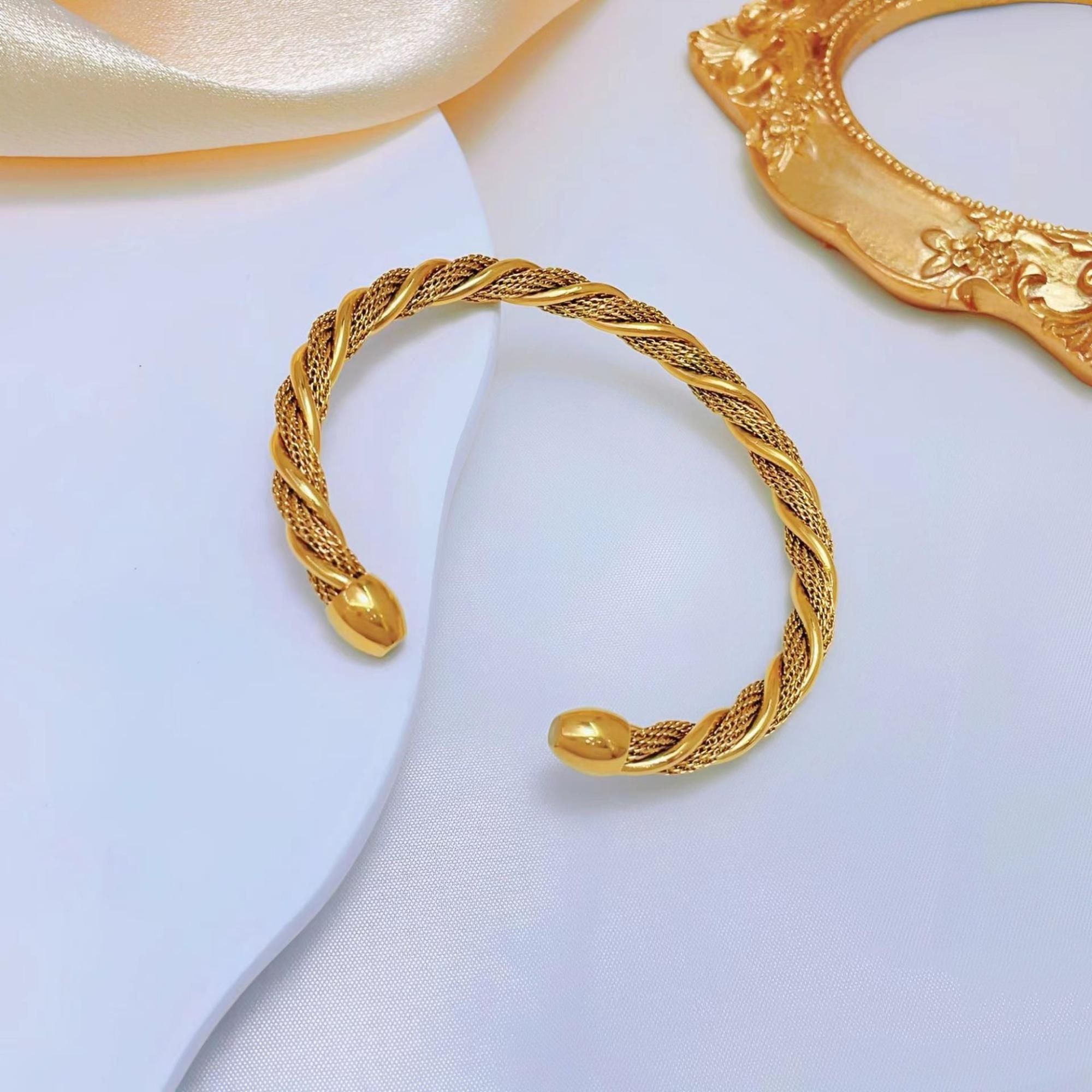 MYKI Gold-Plated Open Cuff Rope-Twist Bracelet | Premium Design(MKBRAD772G-SSYI)