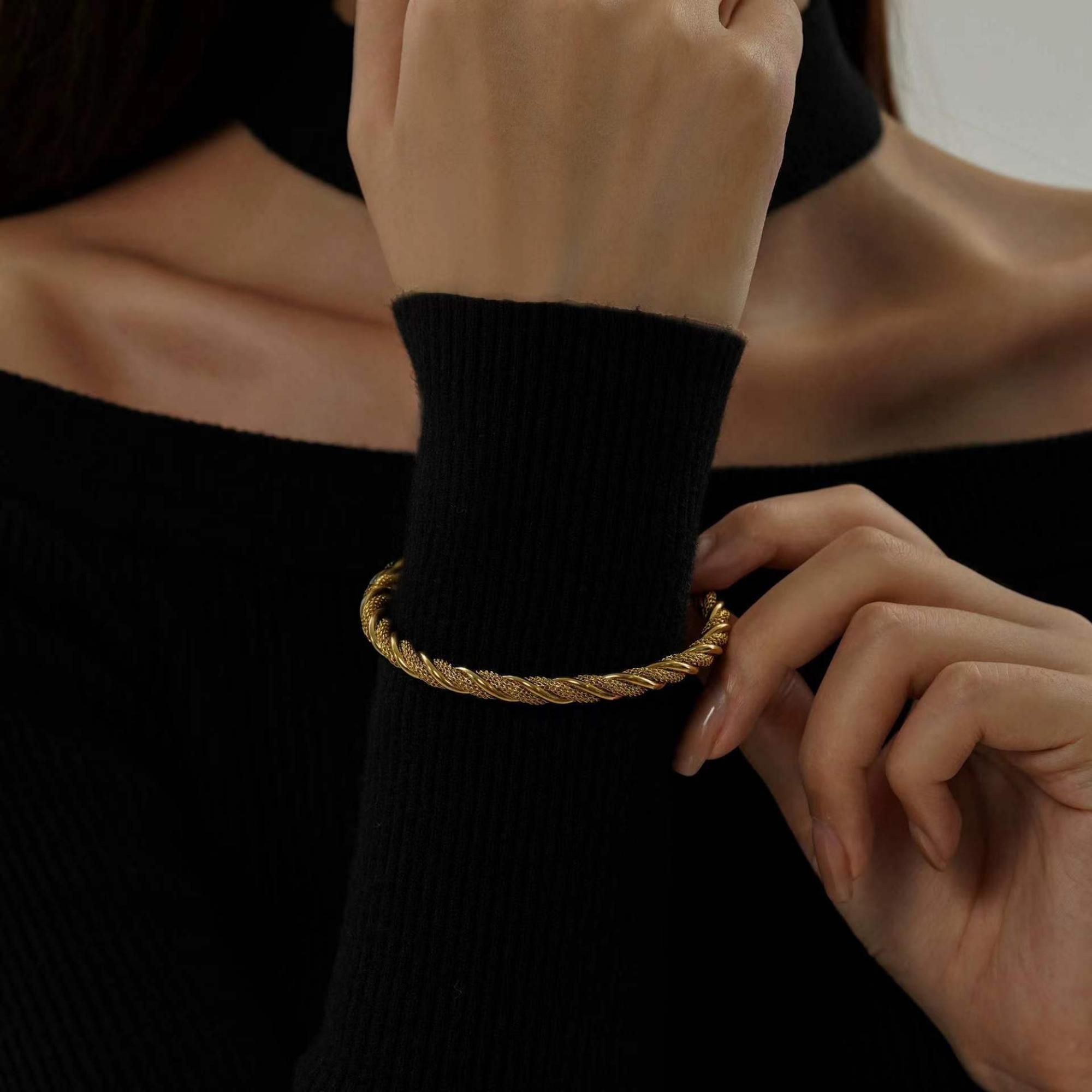 MYKI Gold-Plated Open Cuff Rope-Twist Bracelet | Premium Design(MKBRAD772G-SSYI)