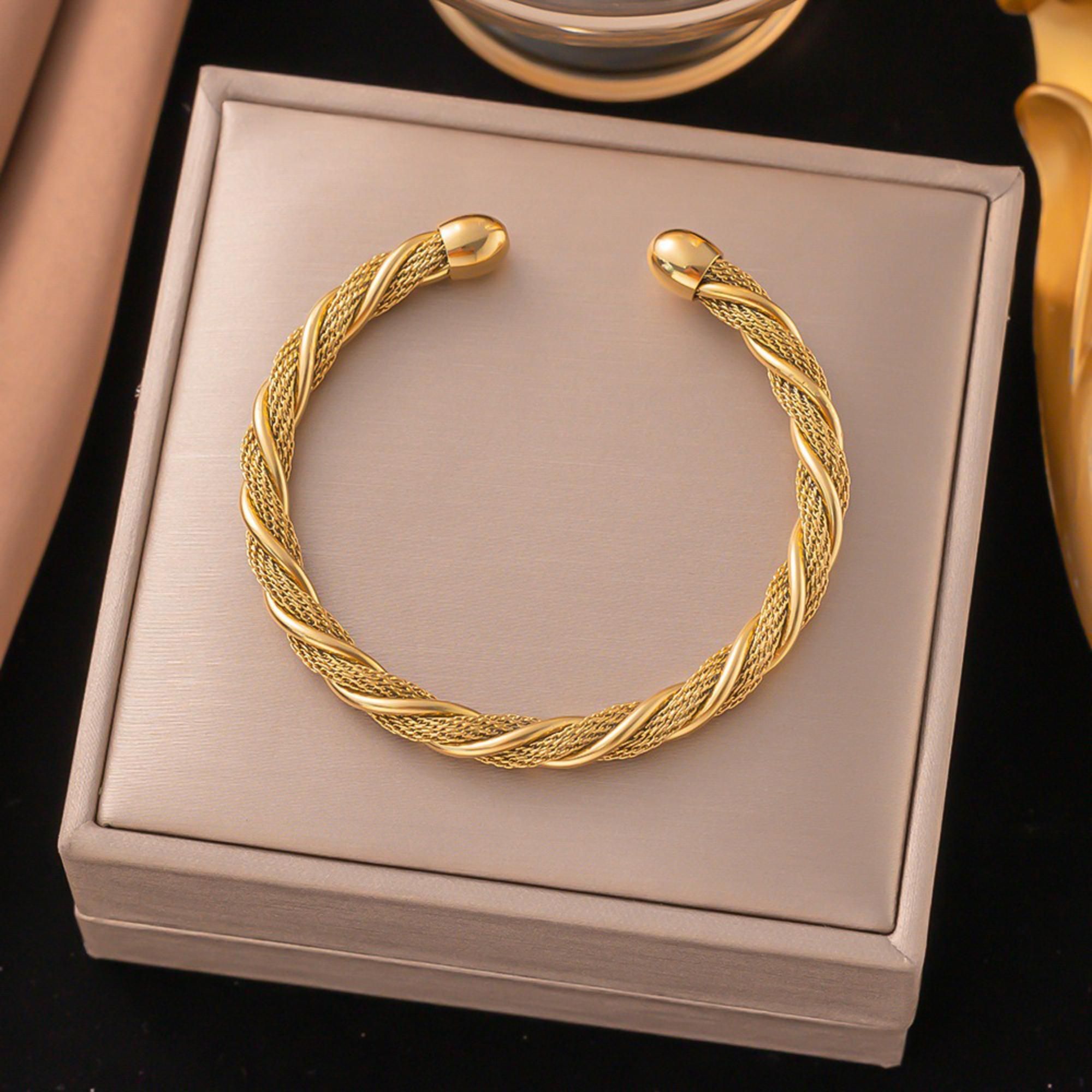 MYKI Gold-Plated Open Cuff Rope-Twist Bracelet | Premium Design(MKBRAD772G-SSYI)