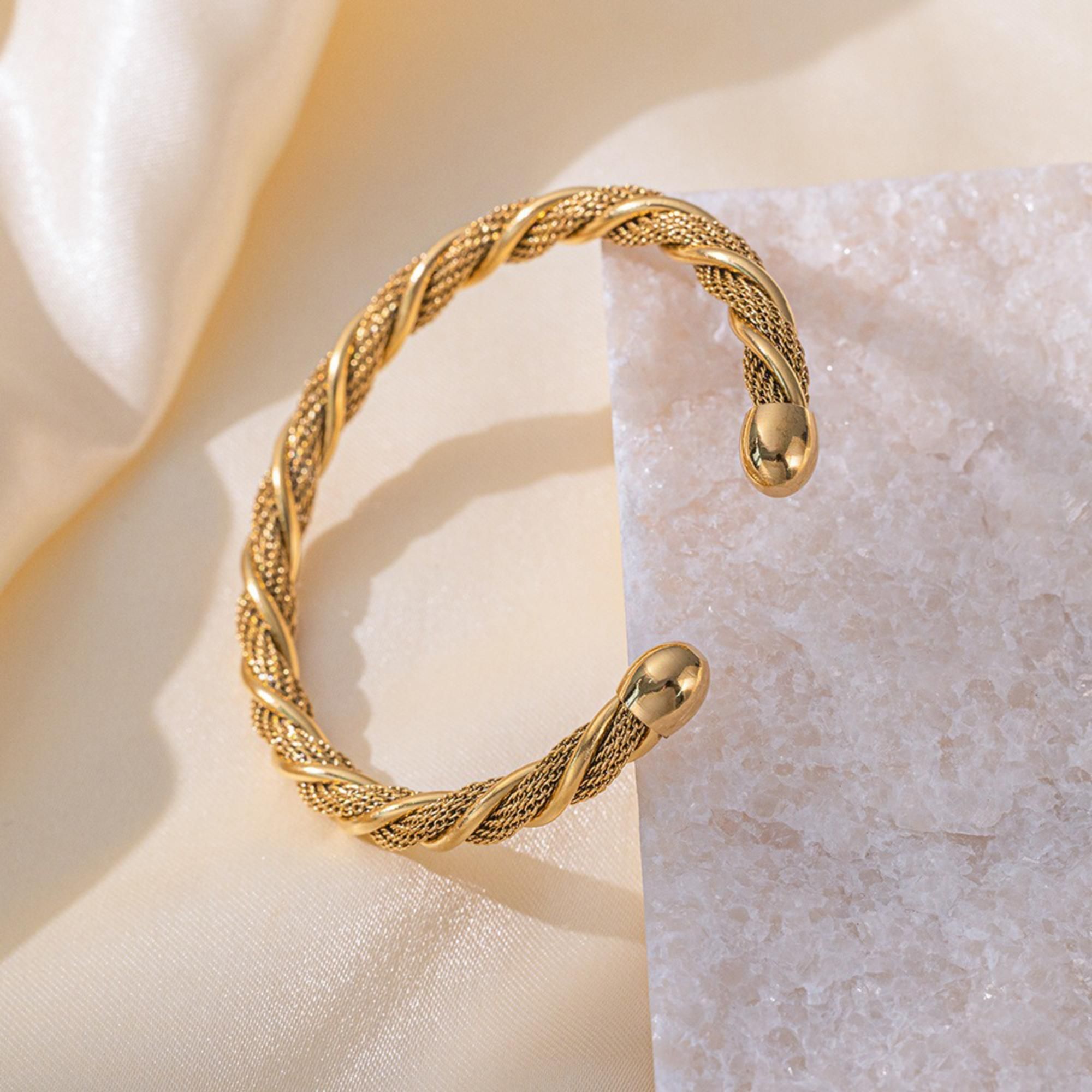 MYKI Gold-Plated Open Cuff Rope-Twist Bracelet | Premium Design(MKBRAD772G-SSYI)