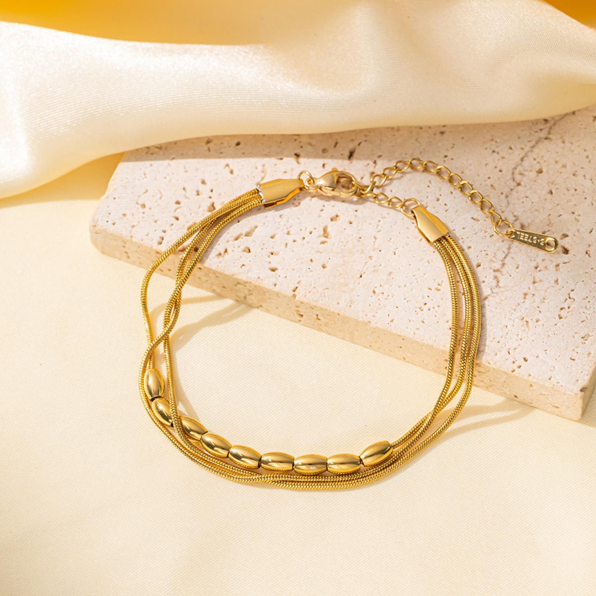 MYKI Gold-Plated Multi-Layer Tube Bead Bracelet | Adjustable(MKBRAD773G-SSYI)