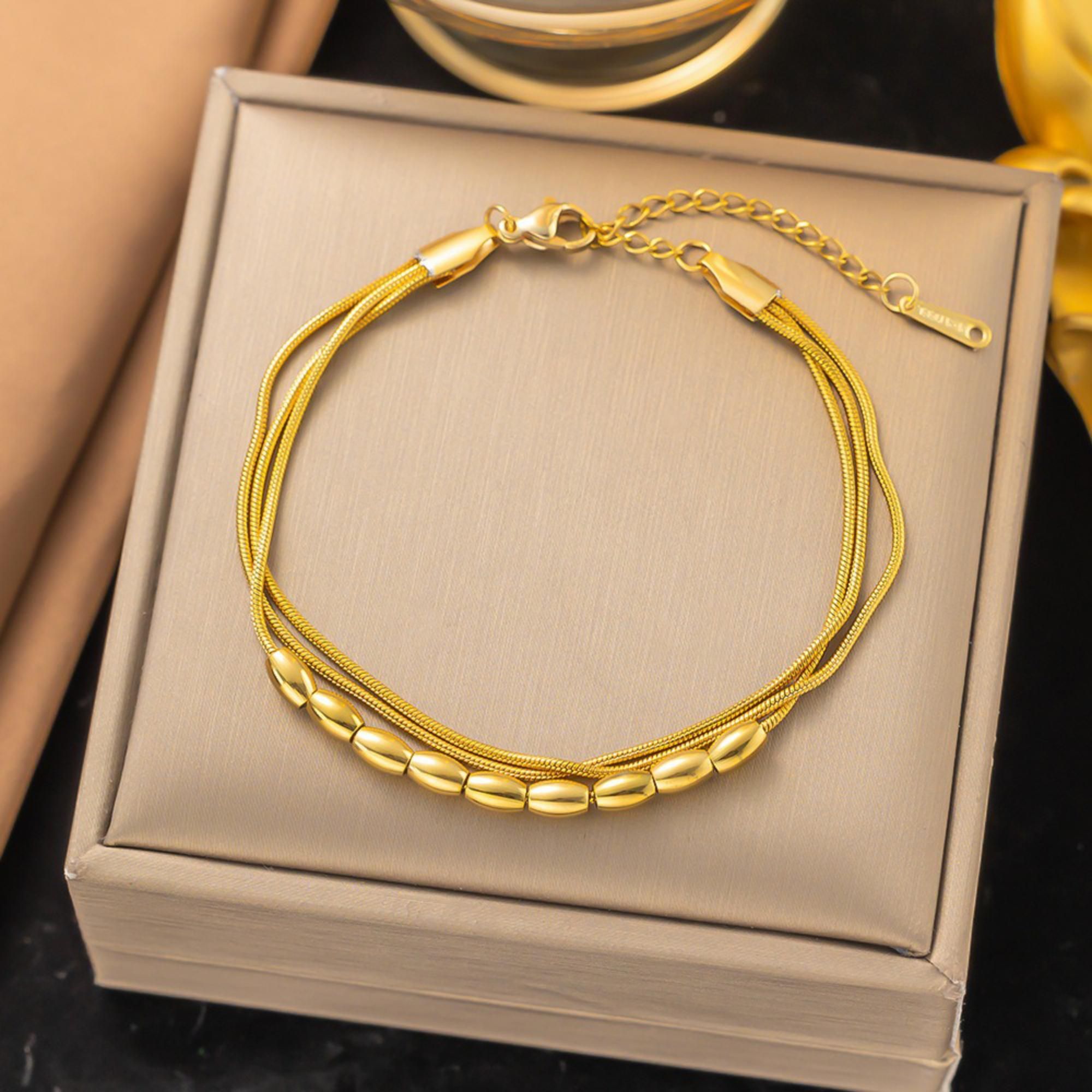 MYKI Gold-Plated Multi-Layer Tube Bead Bracelet | Adjustable(MKBRAD773G-SSYI)