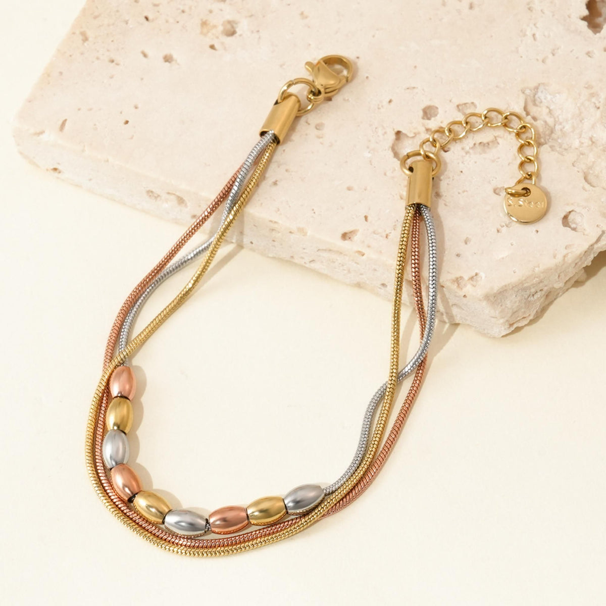 MYKI Tri-Color Multi-Layer Bead Bracelet | Stainless Steel(MKBRAD774G-SSYI)