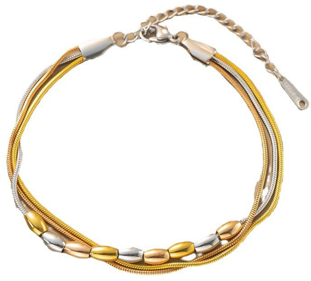 MYKI Tri-Color Multi-Layer Bead Bracelet | Stainless Steel(MKBRAD774G-SSYI)