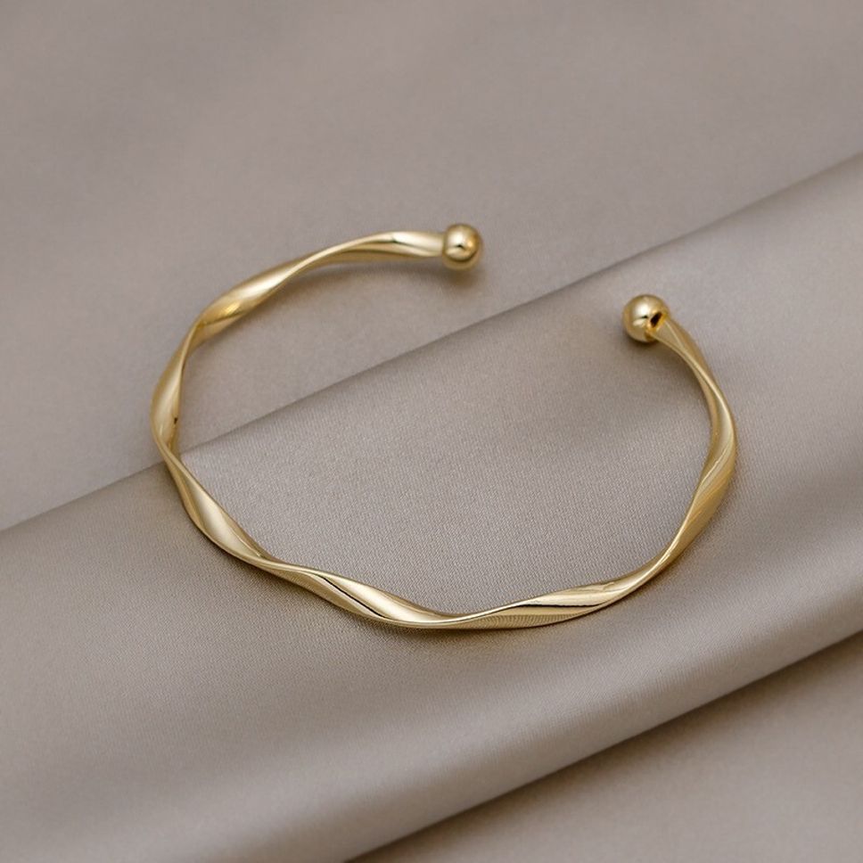 MYKI Stainless Steel Twisted Open Cuff Bracelet | Anti-Tarnish(MKBRAD781-SSYI)