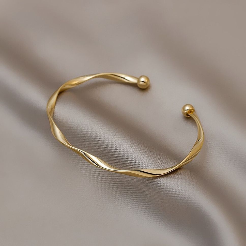 MYKI Stainless Steel Twisted Open Cuff Bracelet | Anti-Tarnish(MKBRAD781-SSYI)