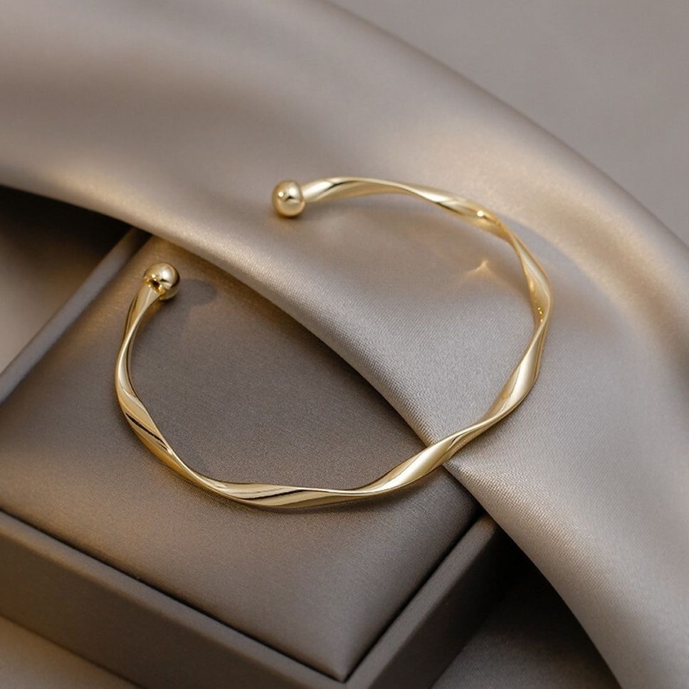 MYKI Stainless Steel Twisted Open Cuff Bracelet | Anti-Tarnish(MKBRAD781-SSYI)