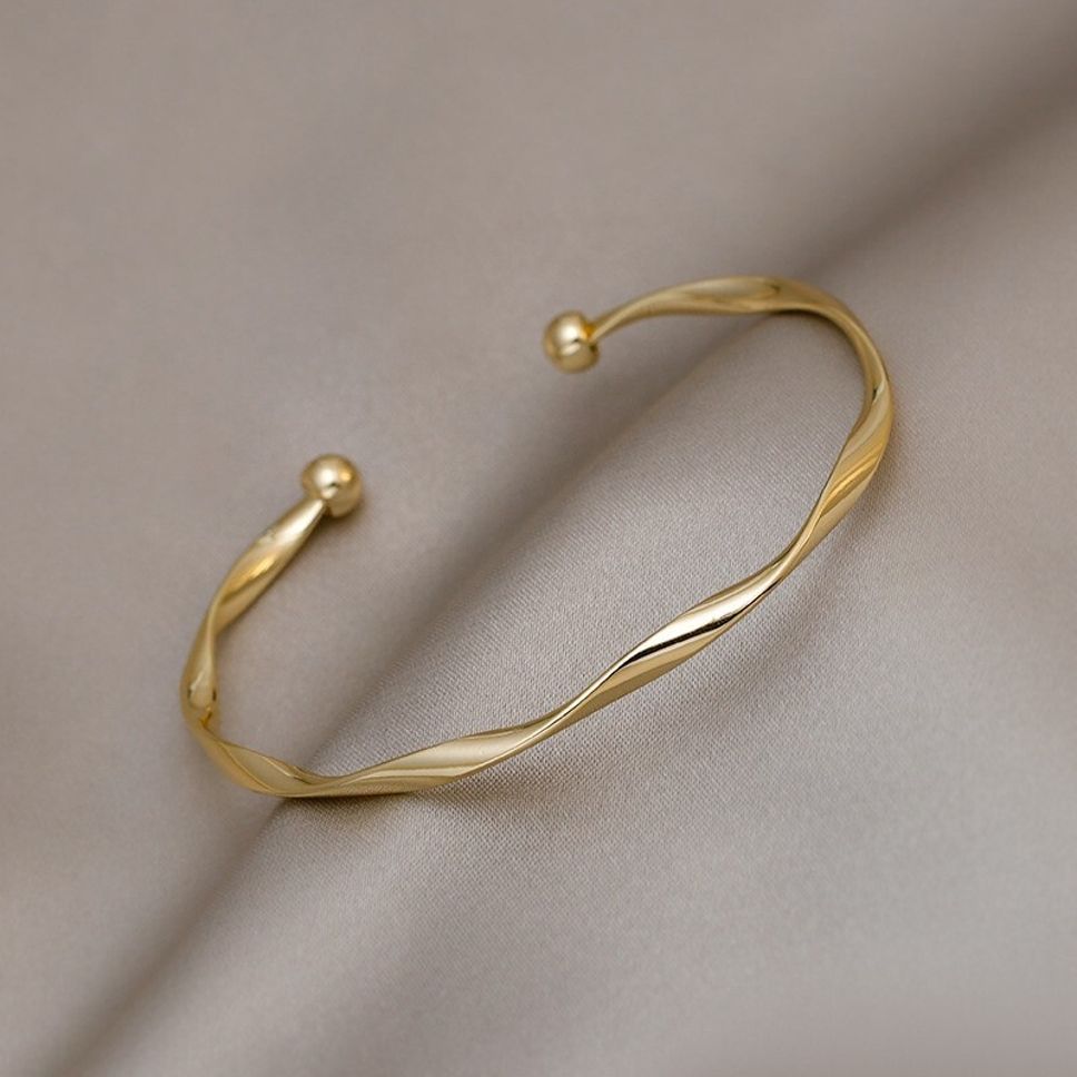 MYKI Stainless Steel Twisted Open Cuff Bracelet | Anti-Tarnish(MKBRAD781-SSYI)