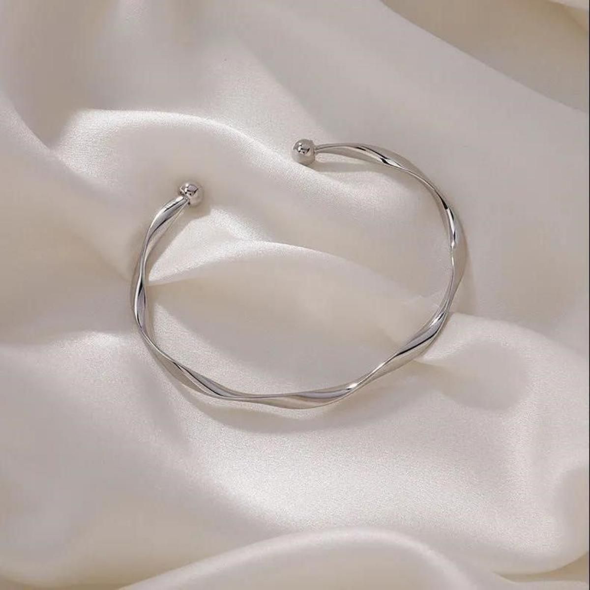 MYKI Stainless Steel Twisted Open Cuff Bracelet | Anti-Tarnish(MKBRAD781-SSYI)