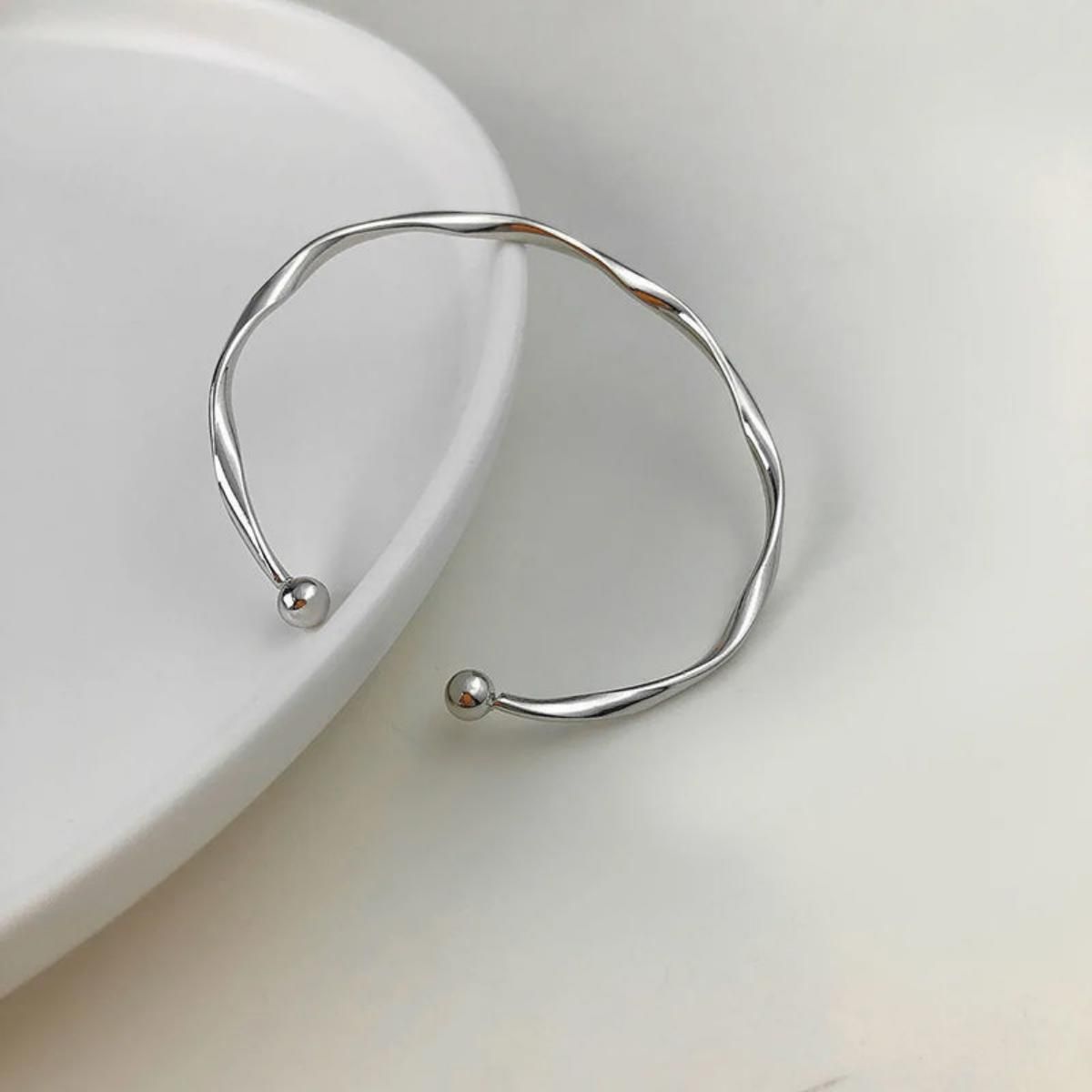 MYKI Stainless Steel Twisted Open Cuff Bracelet | Anti-Tarnish(MKBRAD781-SSYI)