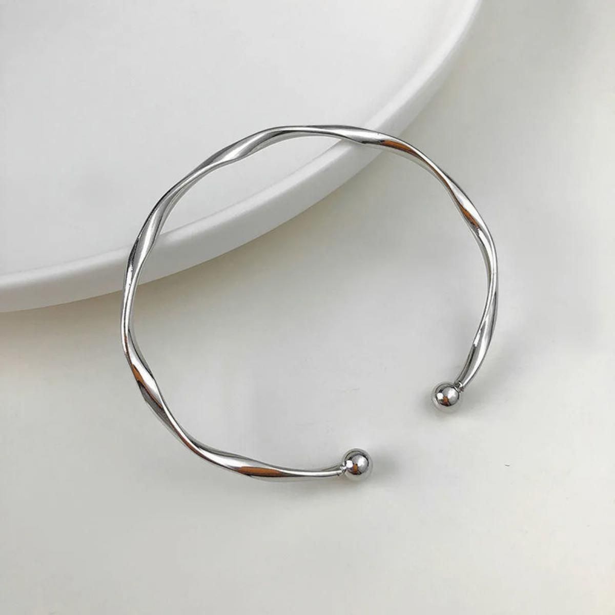 MYKI Stainless Steel Twisted Open Cuff Bracelet | Anti-Tarnish(MKBRAD781-SSYI)