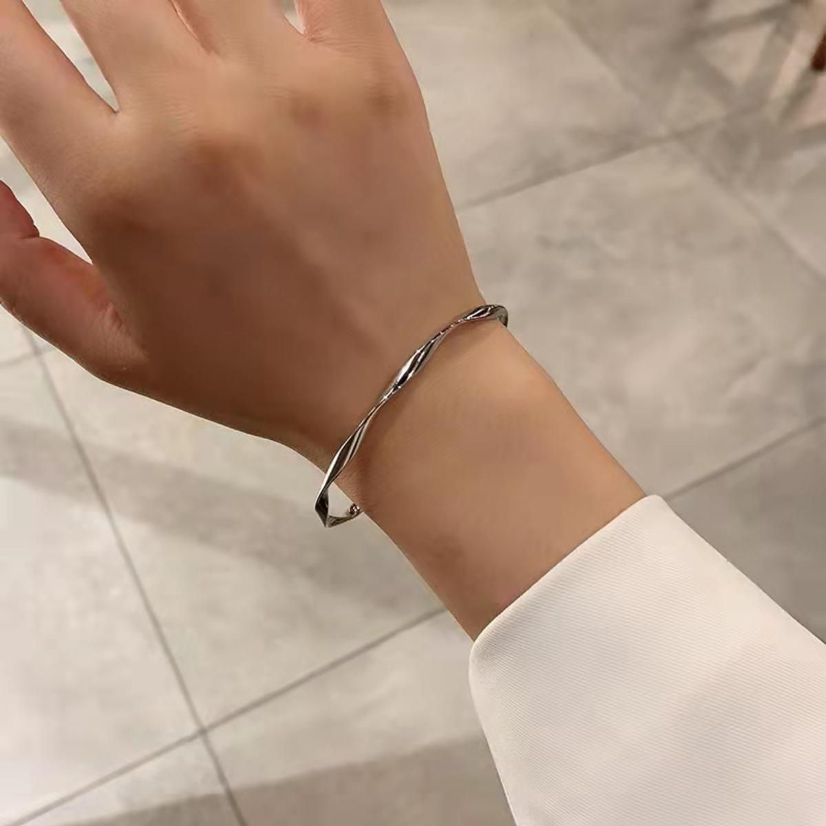 MYKI Stainless Steel Twisted Open Cuff Bracelet | Anti-Tarnish(MKBRAD781-SSYI)