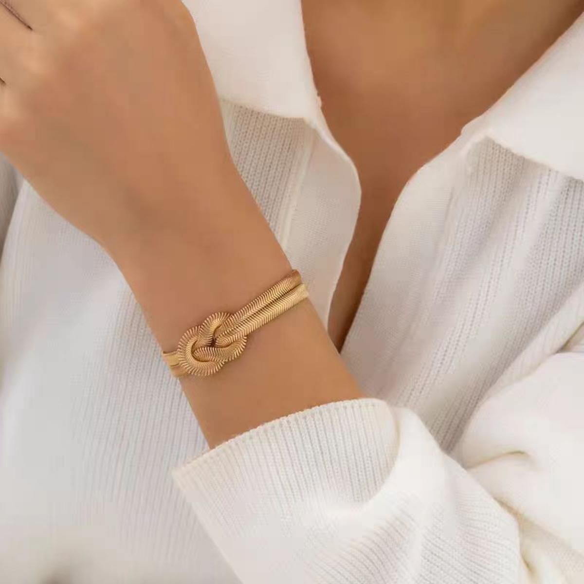 MYKI Double Snake Chain Knot Bracelet | Premium Finish(MKBRAD782-SSYI)