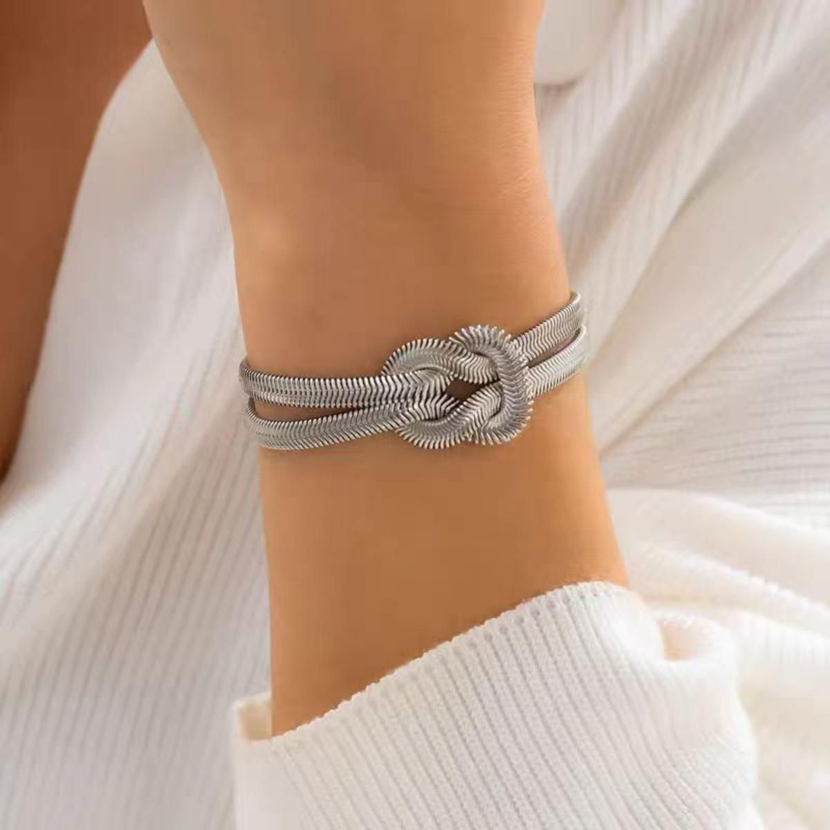 MYKI Double Snake Chain Knot Bracelet | Premium Finish(MKBRAD782-SSYI)
