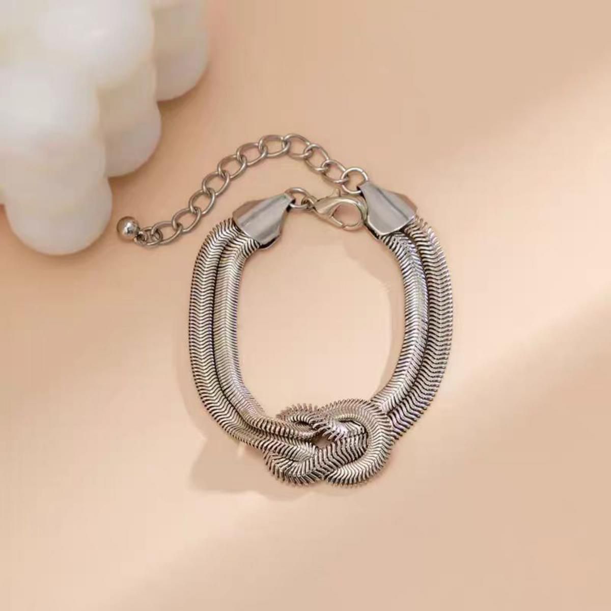 MYKI Double Snake Chain Knot Bracelet | Premium Finish(MKBRAD782-SSYI)