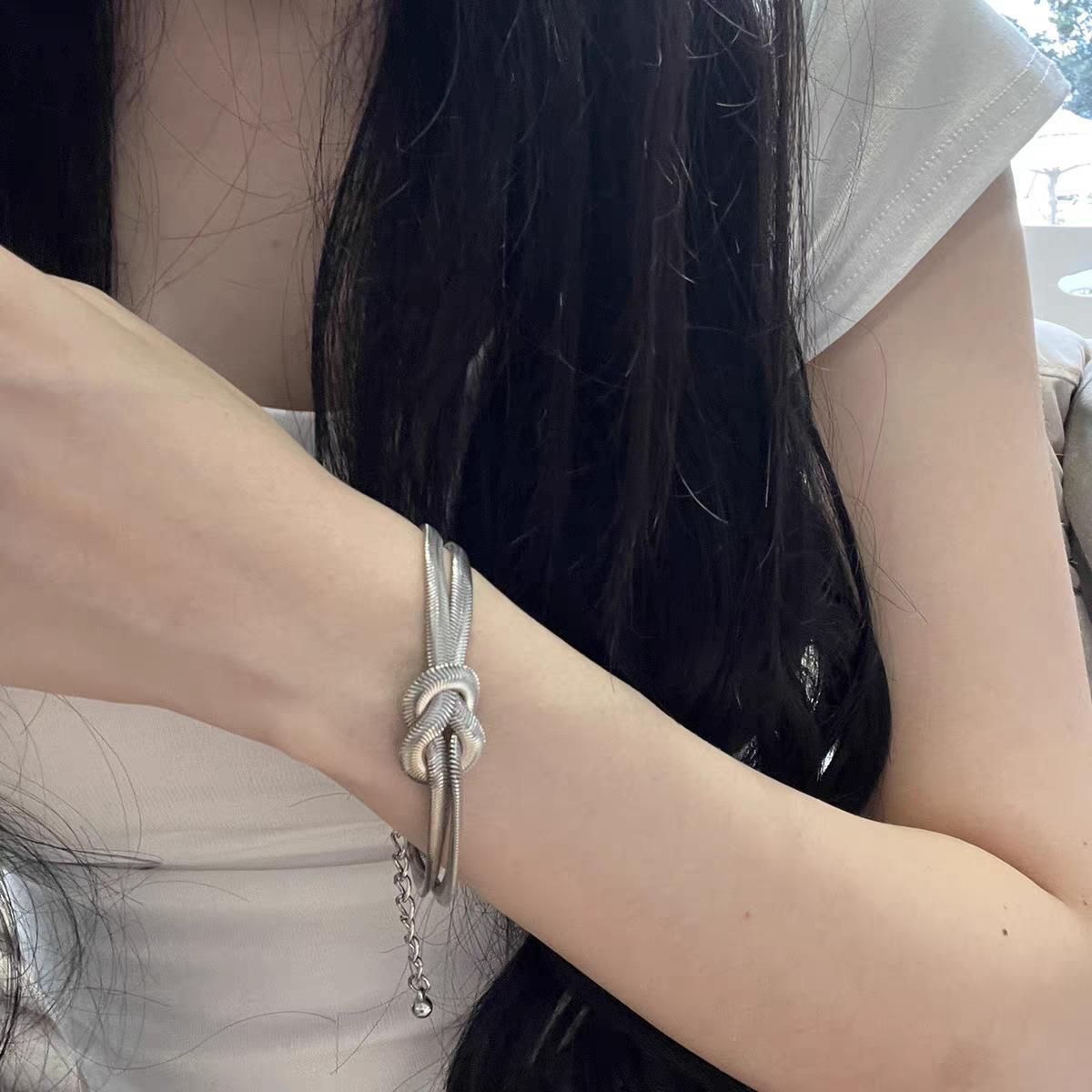 MYKI Double Snake Chain Knot Bracelet | Premium Finish(MKBRAD782-SSYI)