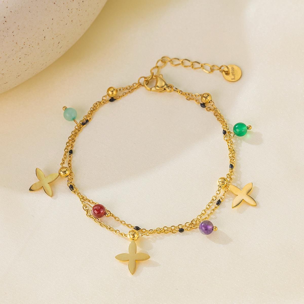 MYKI Gold-Plated Multi-Charm Beaded Chain Bracelet | Adjustable(MKBRAD785G-SSYI)