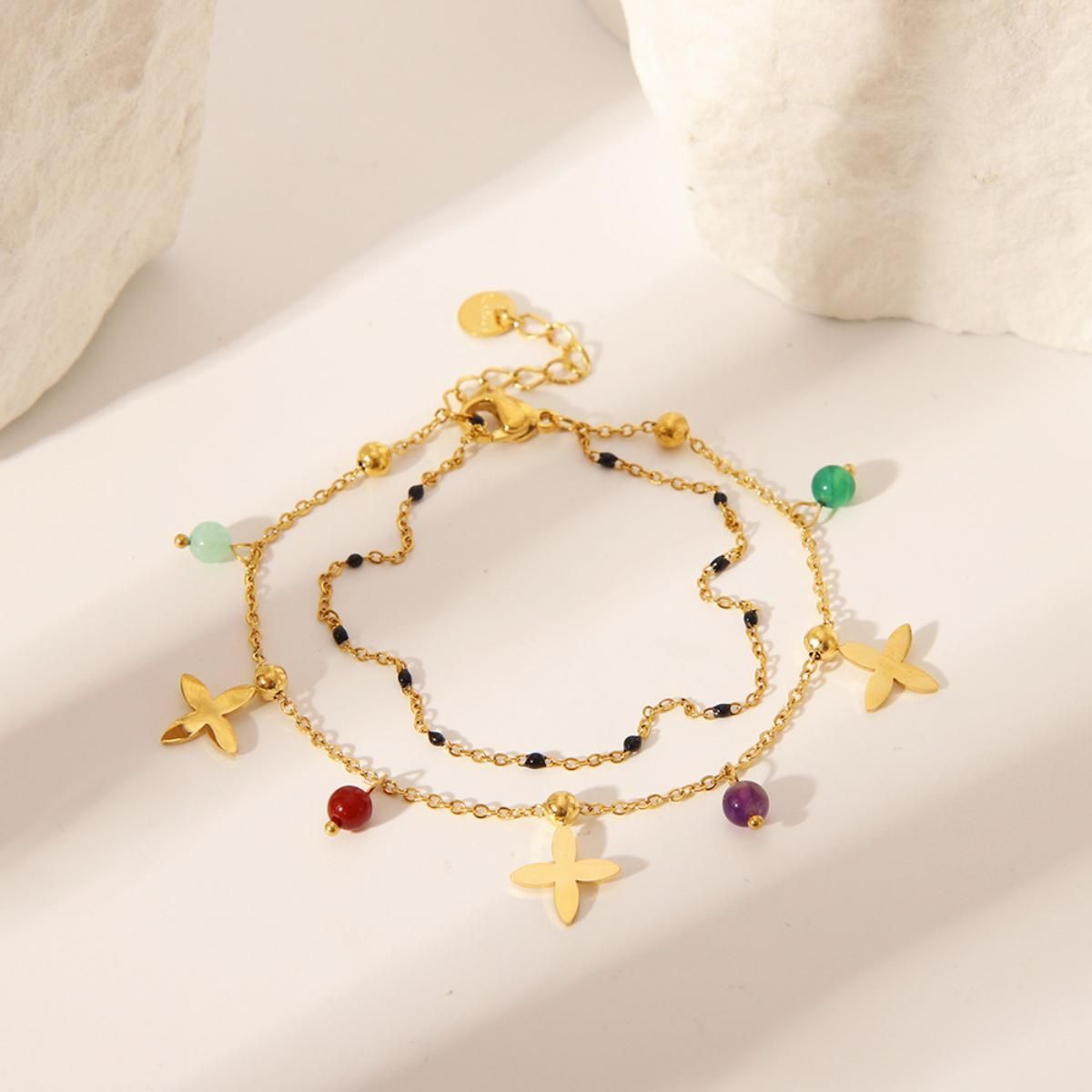 MYKI Gold-Plated Multi-Charm Beaded Chain Bracelet | Adjustable(MKBRAD785G-SSYI)