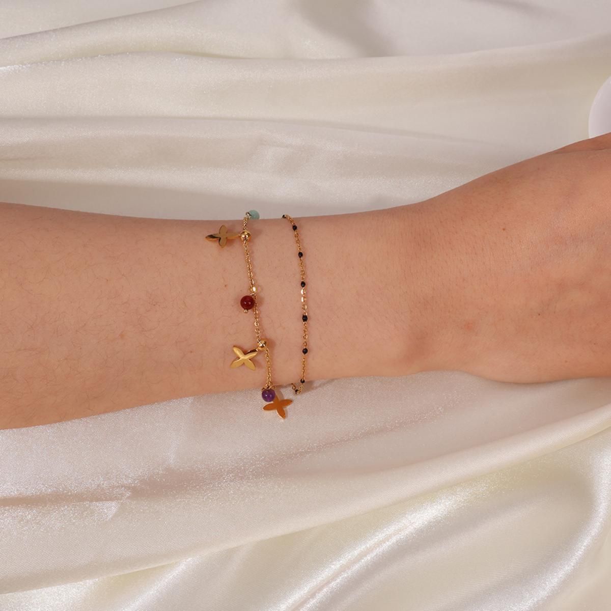 MYKI Gold-Plated Multi-Charm Beaded Chain Bracelet | Adjustable(MKBRAD785G-SSYI)