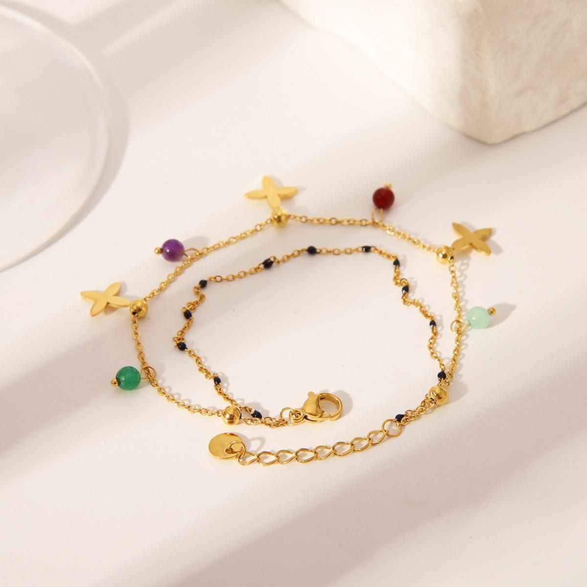MYKI Gold-Plated Multi-Charm Beaded Chain Bracelet | Adjustable(MKBRAD785G-SSYI)
