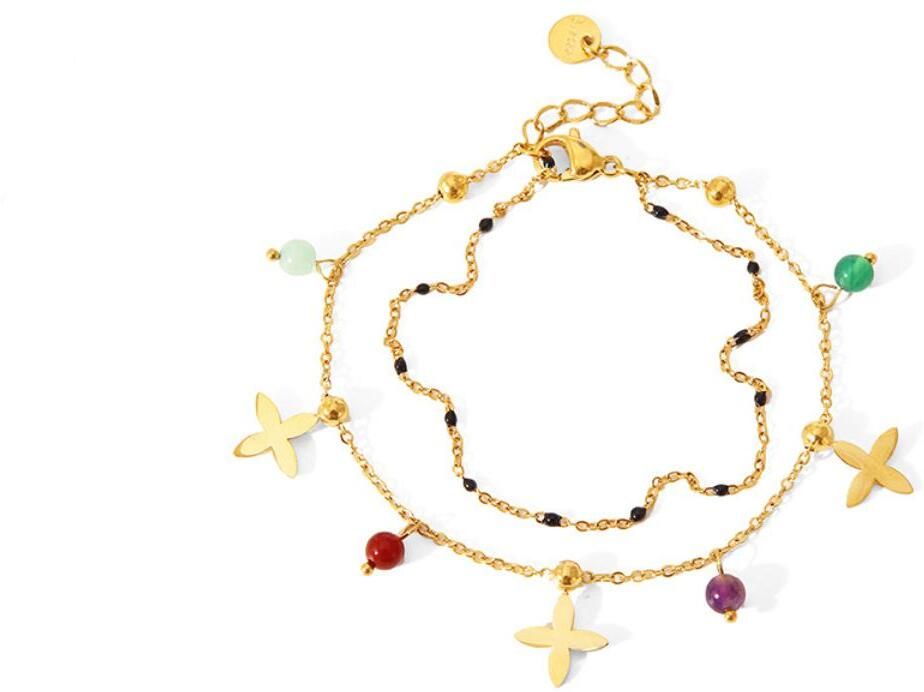MYKI Gold-Plated Multi-Charm Beaded Chain Bracelet | Adjustable(MKBRAD785G-SSYI)