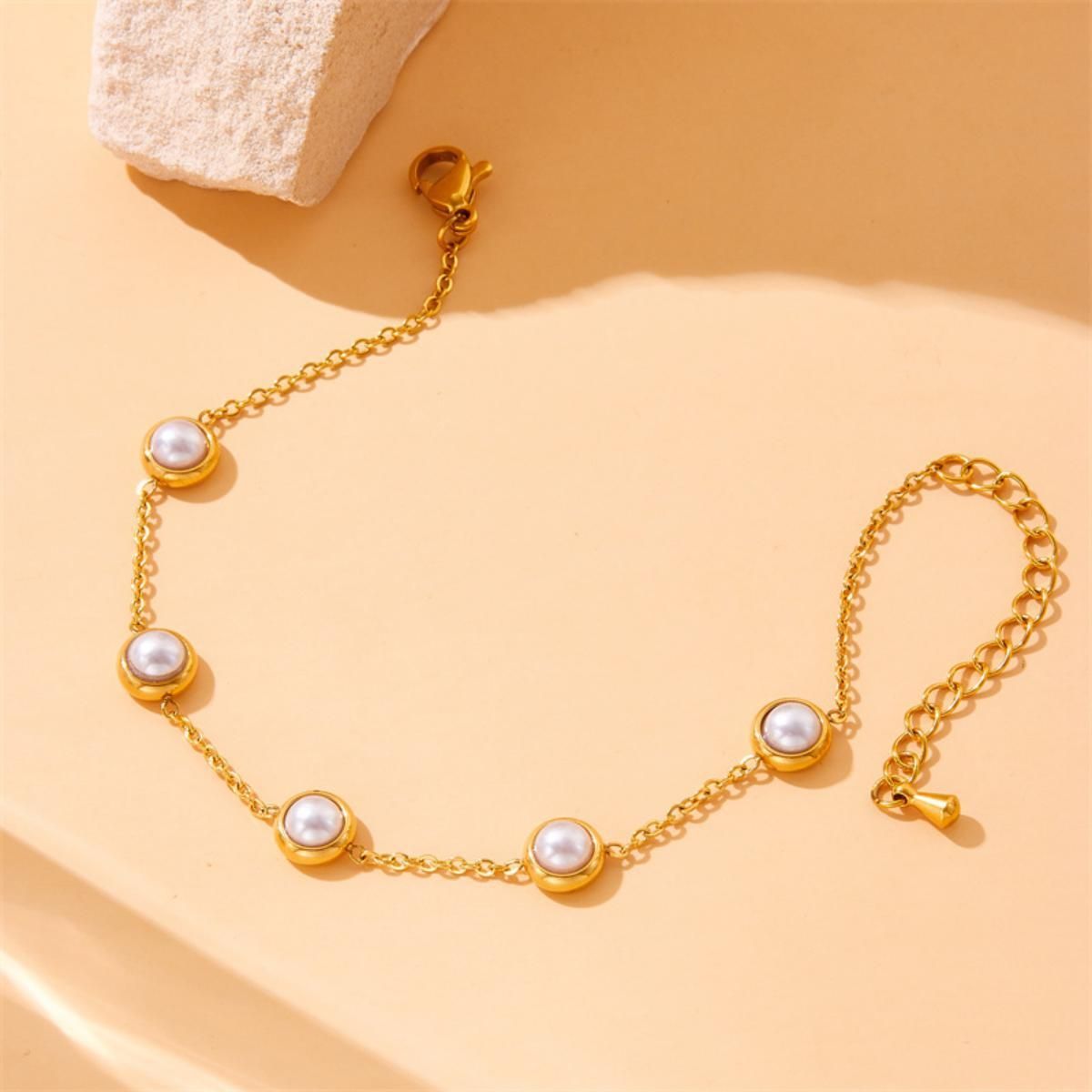 MYKI Gold-Plated Pearl Accent Minimal Bracelet | Adjustable(MKBRAD786G-SSYI)